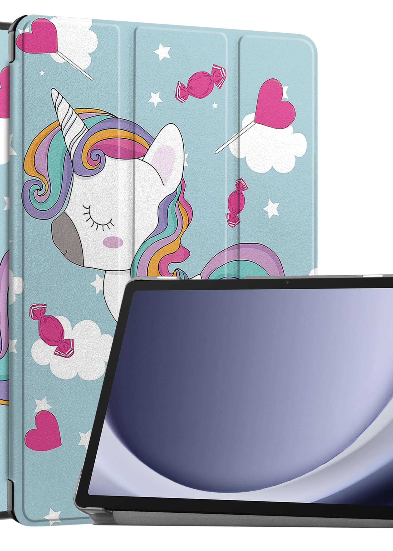 BTH Hoes Geschikt voor Samsung Galaxy Tab A9 Plus Hoes Book Case Hoesje Trifold Cover - Hoesje Geschikt voor Samsung Tab A9 Plus Hoesje Bookcase - Eenhoorn