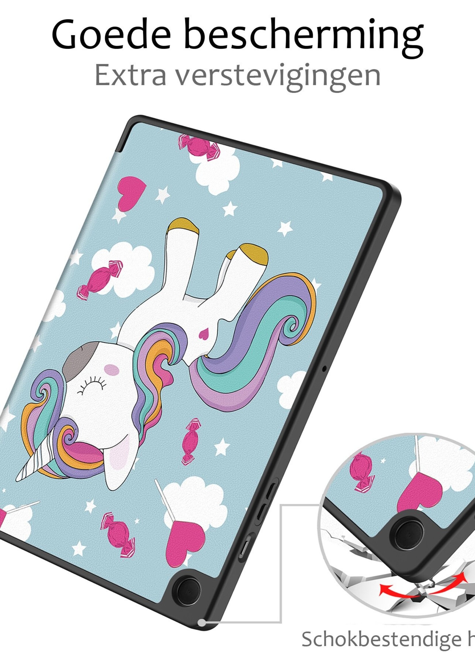 BTH Hoes Geschikt voor Samsung Galaxy Tab A9 Plus Hoes Book Case Hoesje Trifold Cover - Hoesje Geschikt voor Samsung Tab A9 Plus Hoesje Bookcase - Eenhoorn