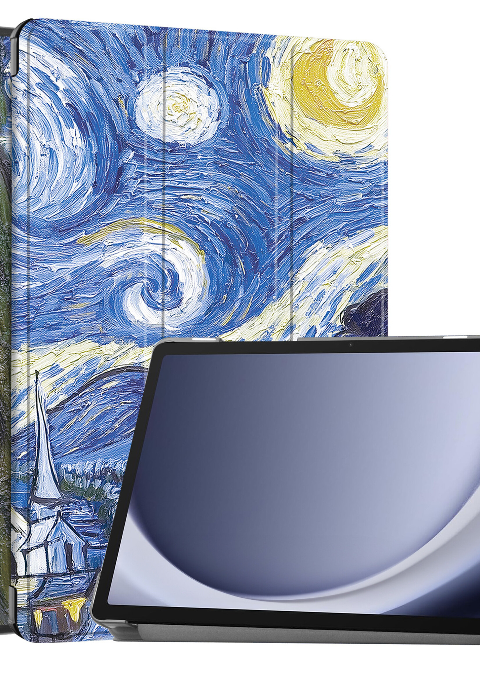 BTH Hoes Geschikt voor Samsung Galaxy Tab A9 Plus Hoes Book Case Hoesje Trifold Cover - Hoesje Geschikt voor Samsung Tab A9 Plus Hoesje Bookcase - Sterrenhemel