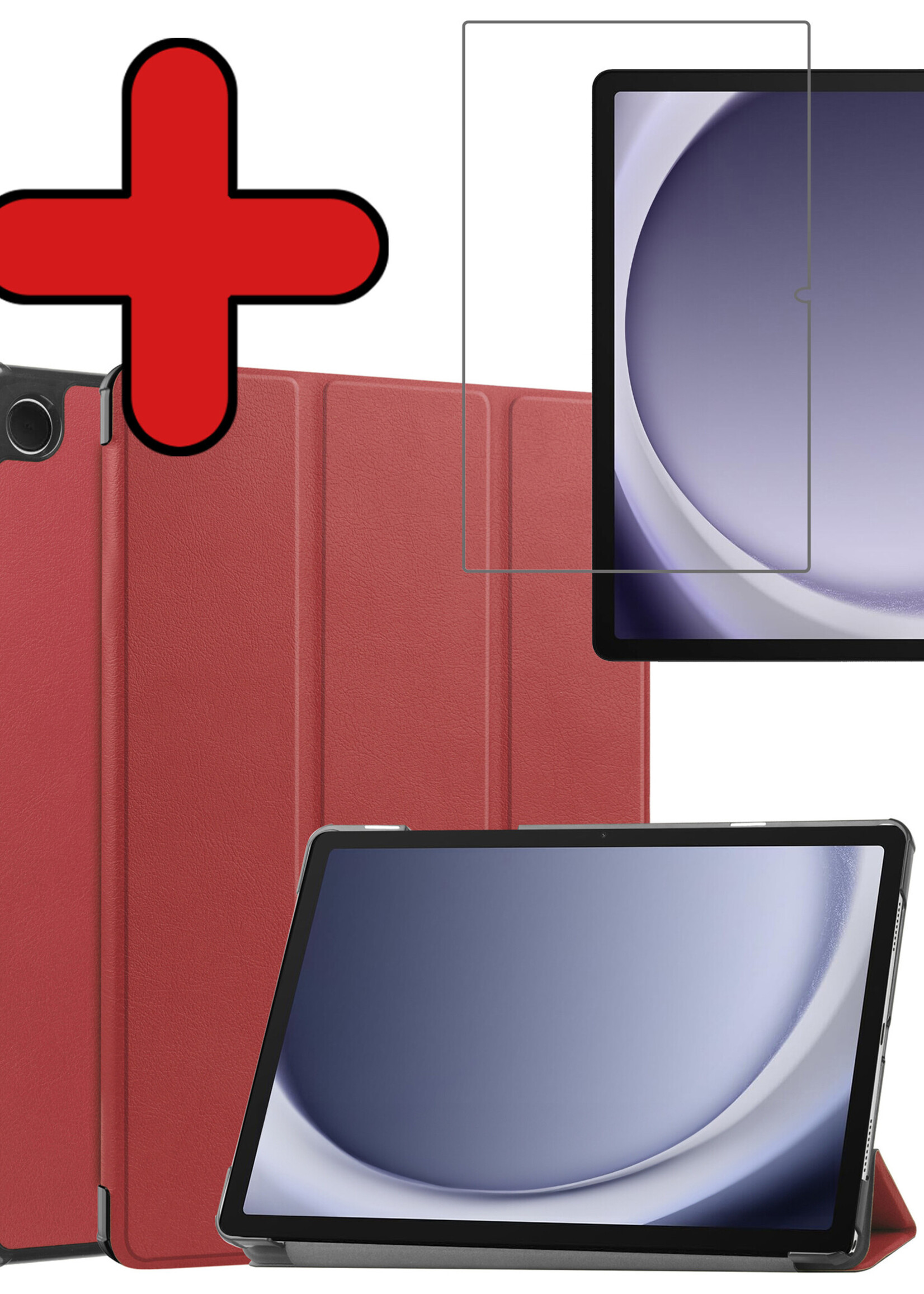 BTH Hoes Geschikt voor Samsung Galaxy Tab A9 Plus Hoes Book Case Hoesje Trifold Cover Met Screenprotector - Hoesje Geschikt voor Samsung Tab A9 Plus Hoesje Bookcase - Donkerrood