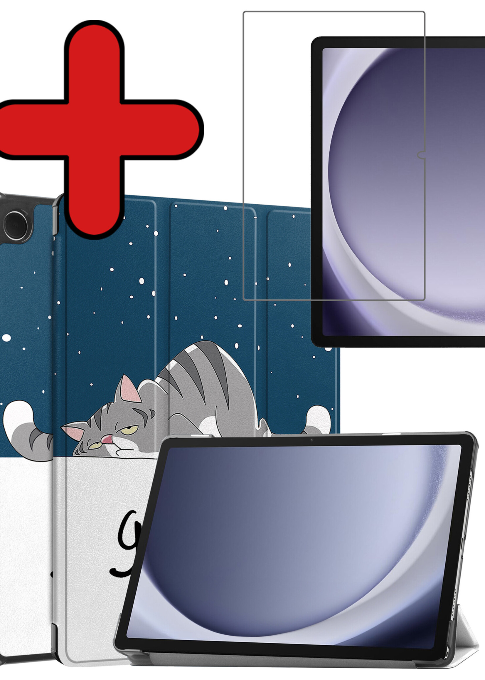 BTH Hoes Geschikt voor Samsung Galaxy Tab A9 Plus Hoes Book Case Hoesje Trifold Cover Met Screenprotector - Hoesje Geschikt voor Samsung Tab A9 Plus Hoesje Bookcase - Kat