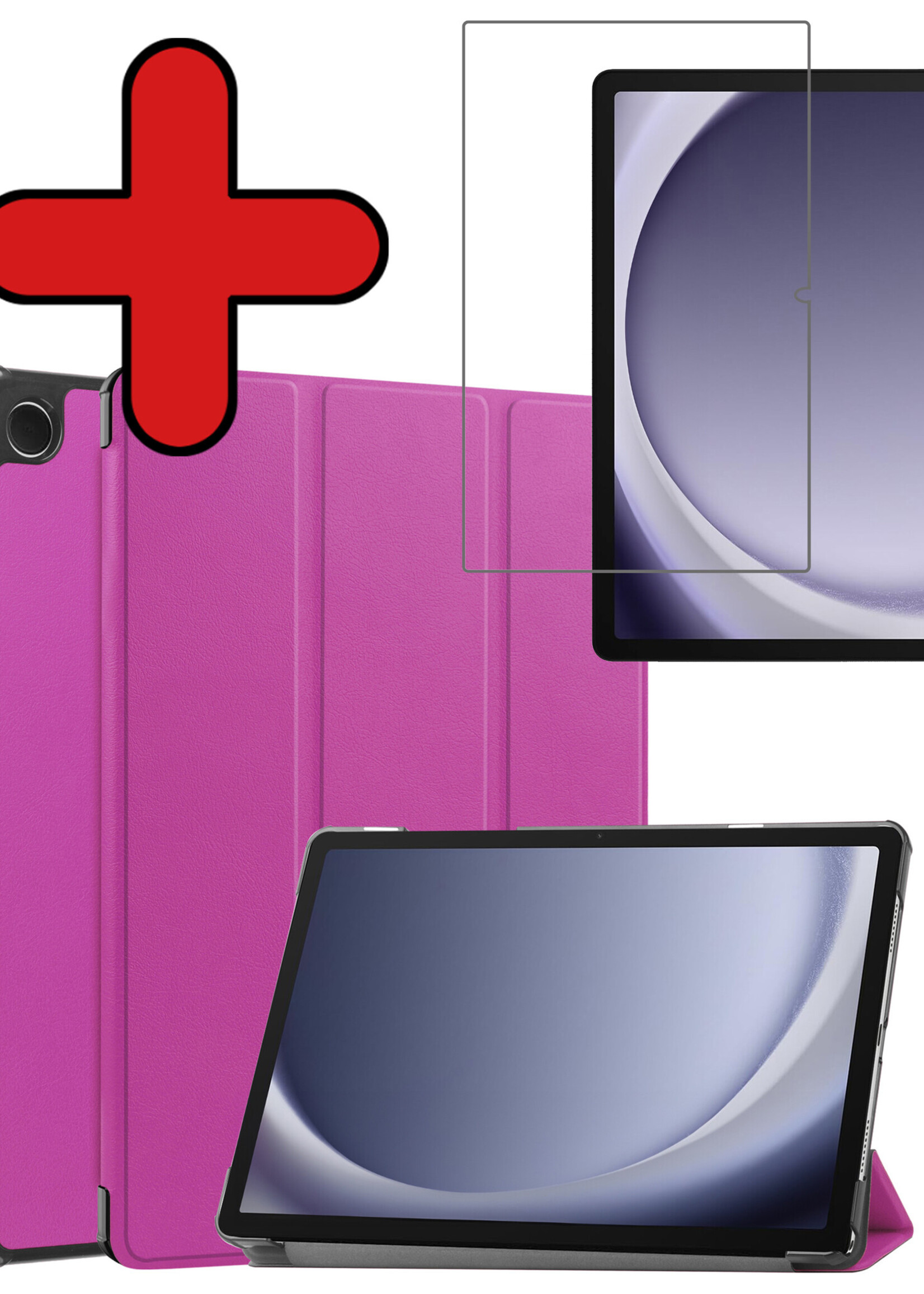 BTH Hoes Geschikt voor Samsung Galaxy Tab A9 Plus Hoes Book Case Hoesje Trifold Cover Met Screenprotector - Hoesje Geschikt voor Samsung Tab A9 Plus Hoesje Bookcase - Paars