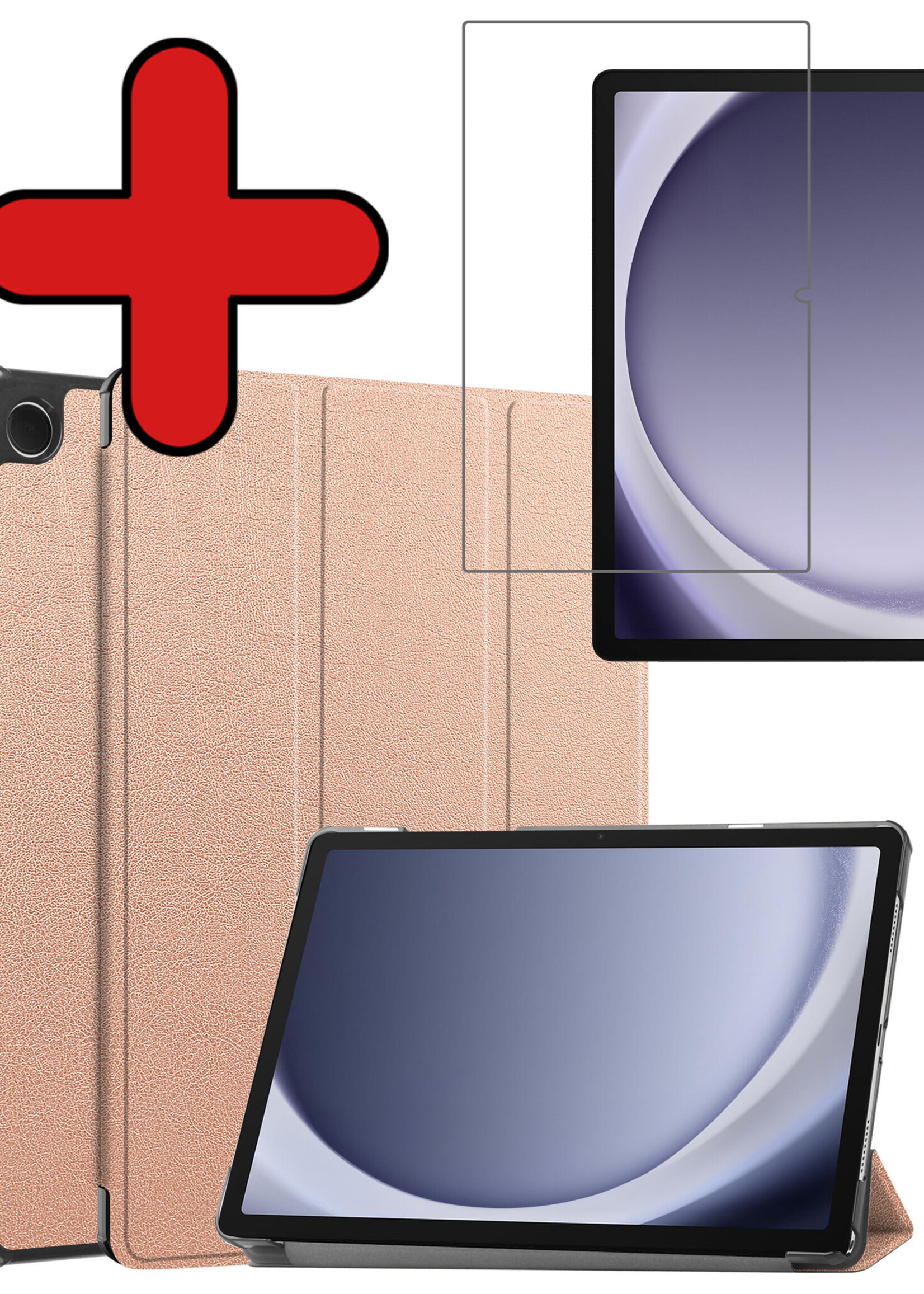 BTH Hoes Geschikt voor Samsung Galaxy Tab A9 Plus Hoes Book Case Hoesje Trifold Cover Met Screenprotector - Hoesje Geschikt voor Samsung Tab A9 Plus Hoesje Bookcase - Rosé goud