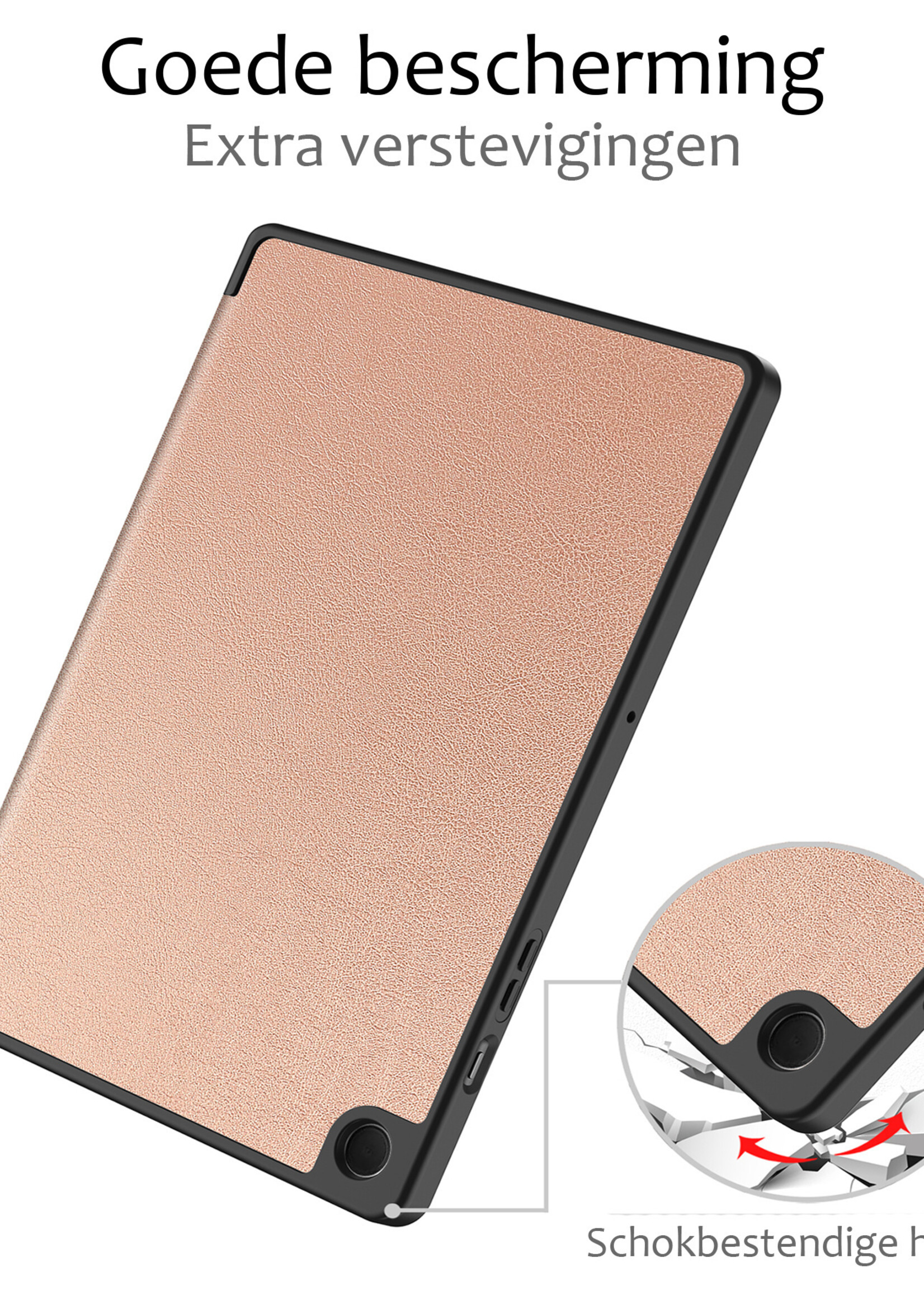 BTH Hoes Geschikt voor Samsung Galaxy Tab A9 Plus Hoes Book Case Hoesje Trifold Cover Met Screenprotector - Hoesje Geschikt voor Samsung Tab A9 Plus Hoesje Bookcase - Rosé goud
