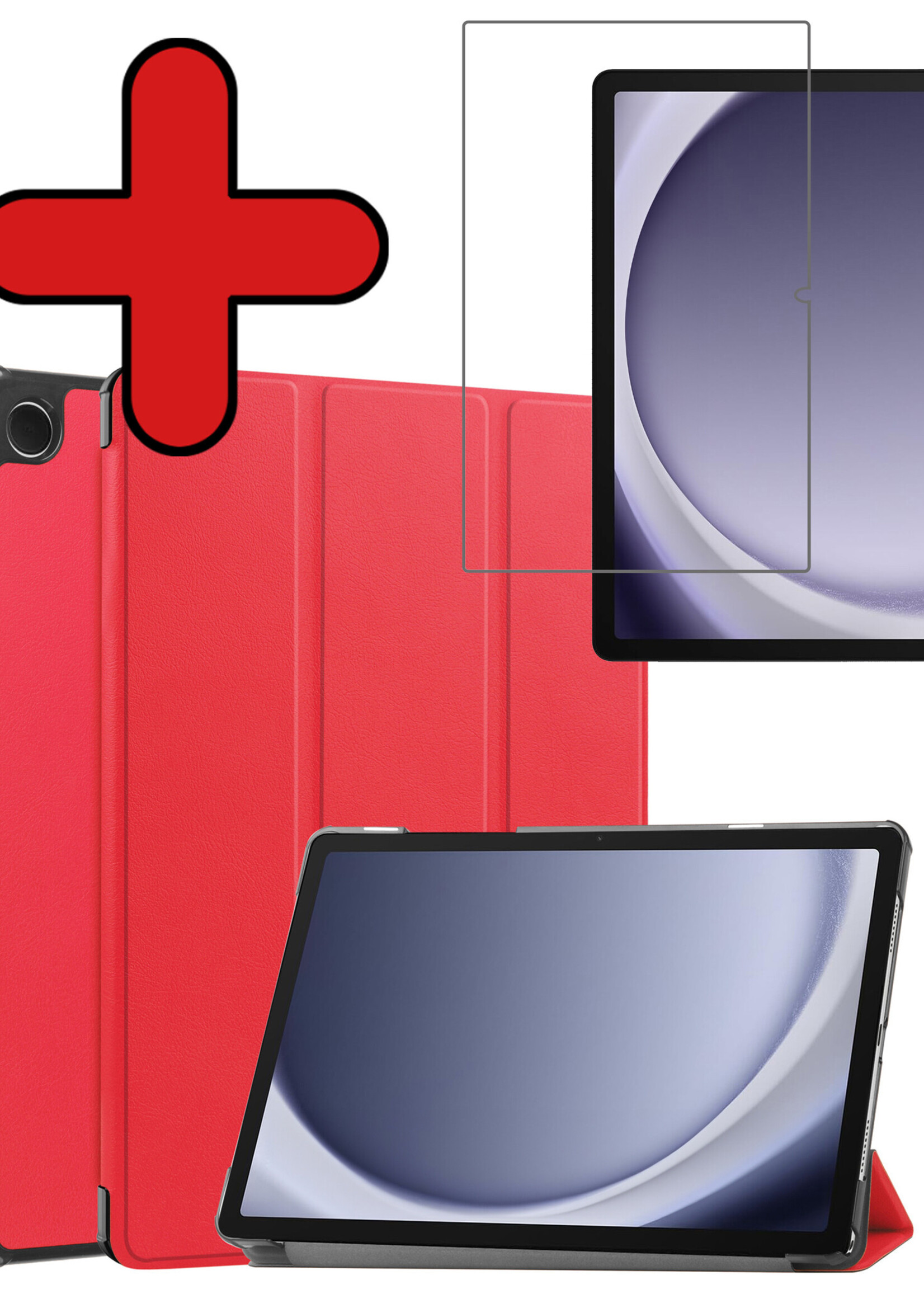 BTH Hoes Geschikt voor Samsung Galaxy Tab A9 Plus Hoes Book Case Hoesje Trifold Cover Met Screenprotector - Hoesje Geschikt voor Samsung Tab A9 Plus Hoesje Bookcase - Rood