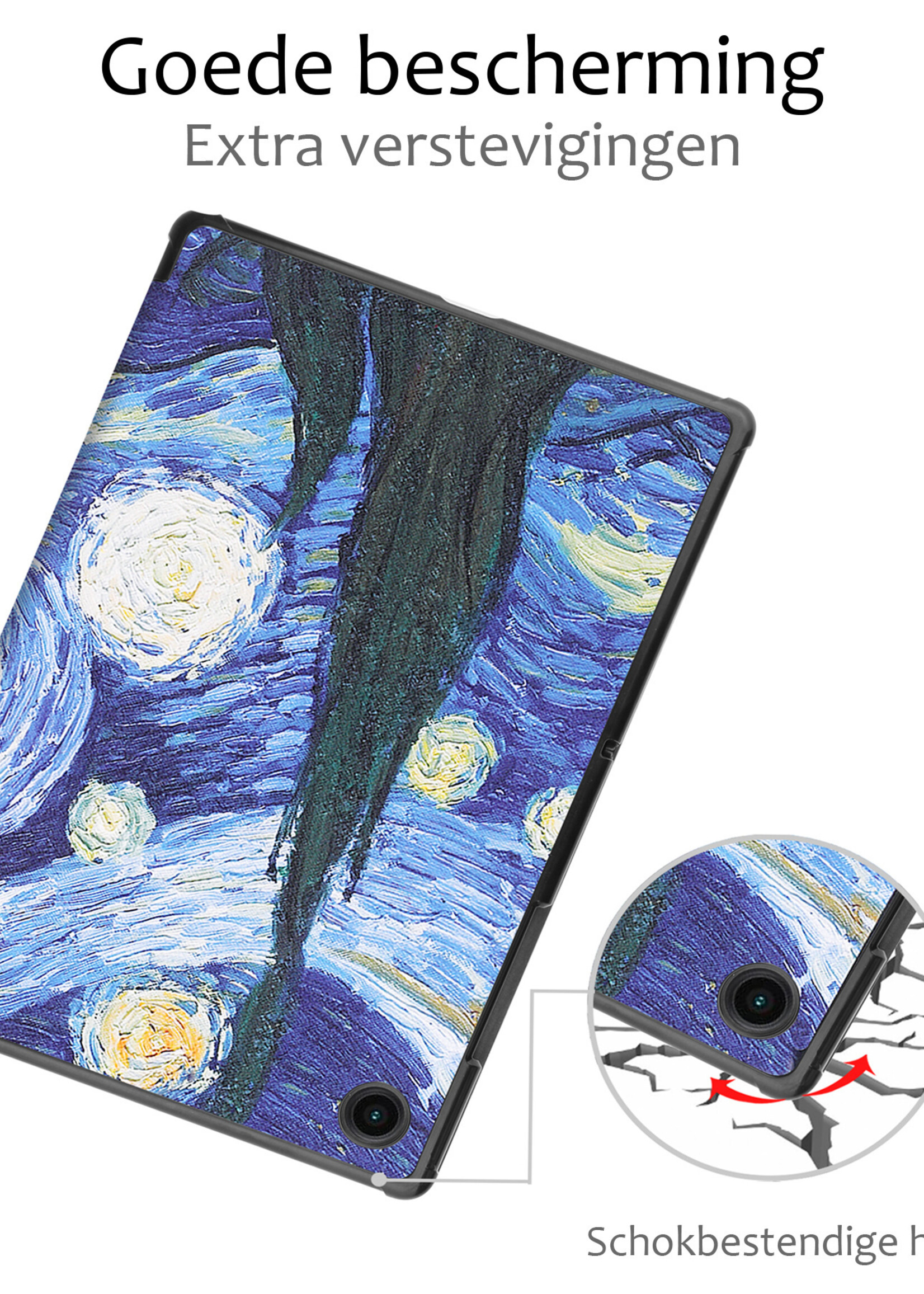 BTH Hoes Geschikt voor Samsung Galaxy Tab A9 Plus Hoes Book Case Hoesje Trifold Cover Met Screenprotector - Hoesje Geschikt voor Samsung Tab A9 Plus Hoesje Bookcase - Sterrenhemel