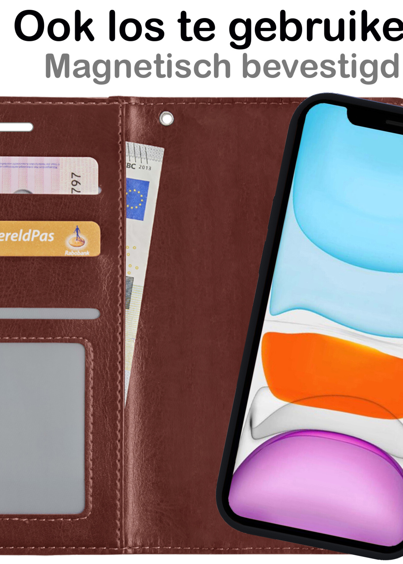 BTH Hoesje Geschikt voor iPhone X Hoesje Book Case Uitneembare 2-in-1 Hoes - Hoes Geschikt voor iPhone X Hoes Wallet Case Pashouder Hoesje - Bruin