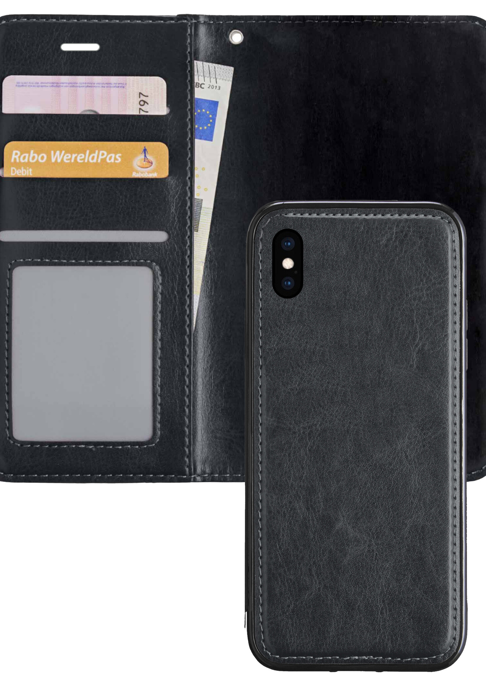 BTH Hoesje Geschikt voor iPhone X Hoesje Book Case Uitneembare 2-in-1 Hoes - Hoes Geschikt voor iPhone X Hoes Wallet Case Pashouder Hoesje - Zwart