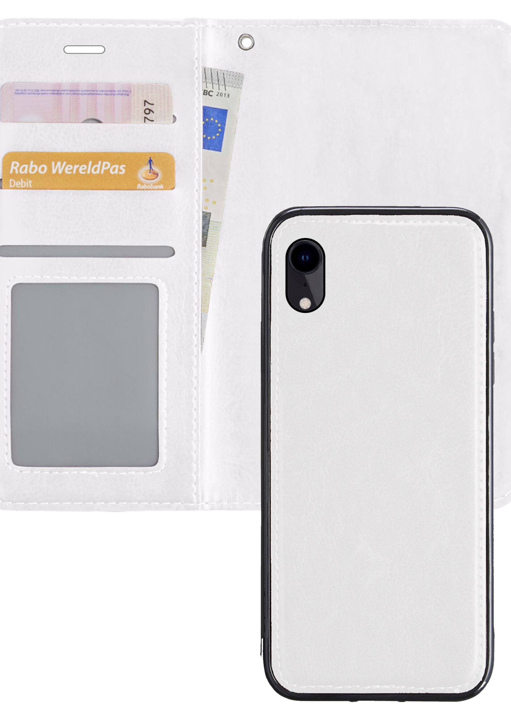 BTH Hoesje Geschikt voor iPhone XR Hoesje Book Case Uitneembare 2-in-1 Hoes - Hoes Geschikt voor iPhone XR Hoes Wallet Case Pashouder Hoesje - Wit