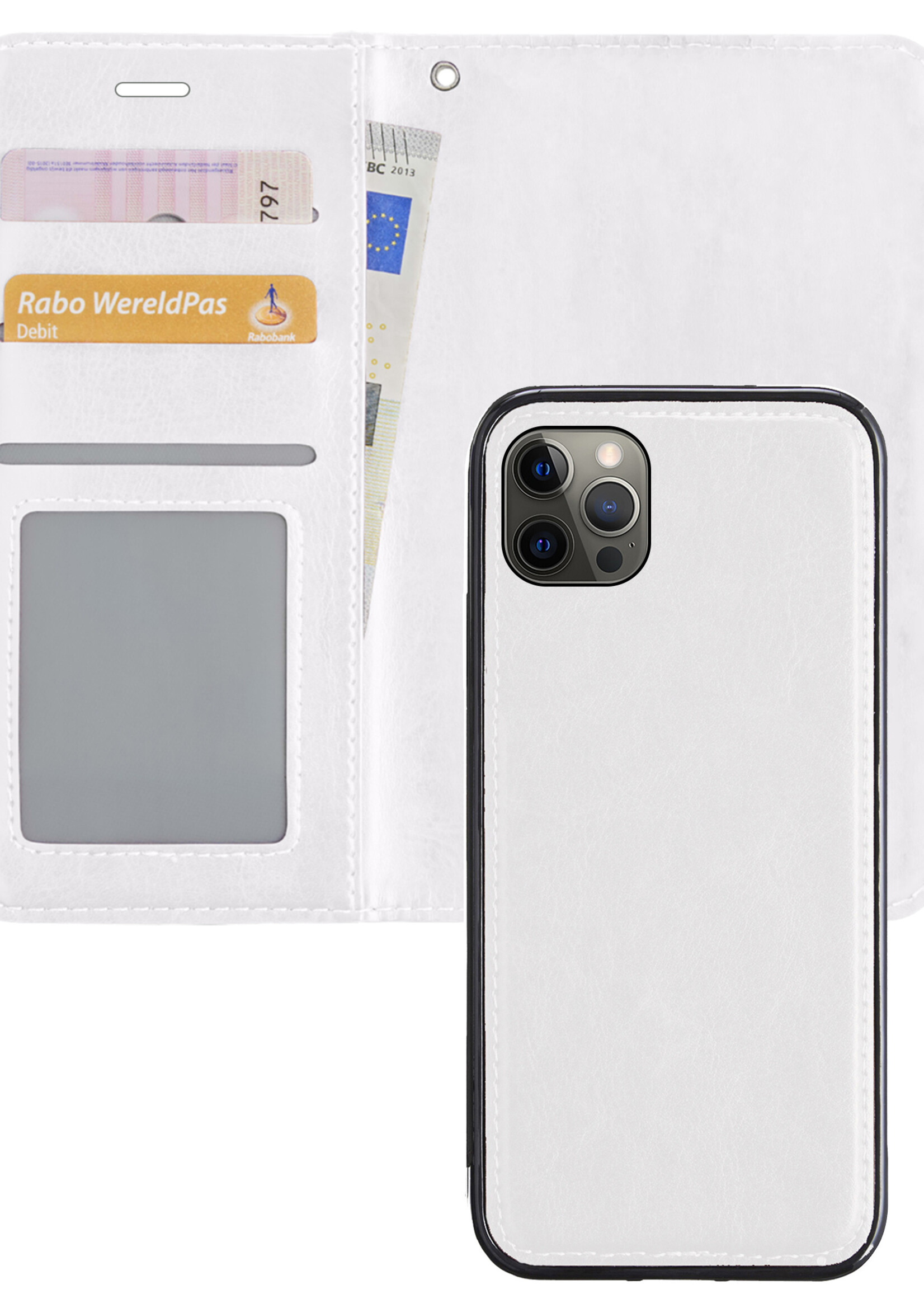 BTH Hoesje Geschikt voor iPhone 13 Pro Max Hoesje Book Case Uitneembare 2-in-1 Hoes - Hoes Geschikt voor iPhone 13 Pro Max Hoes Wallet Case Pashouder Hoesje - Wit