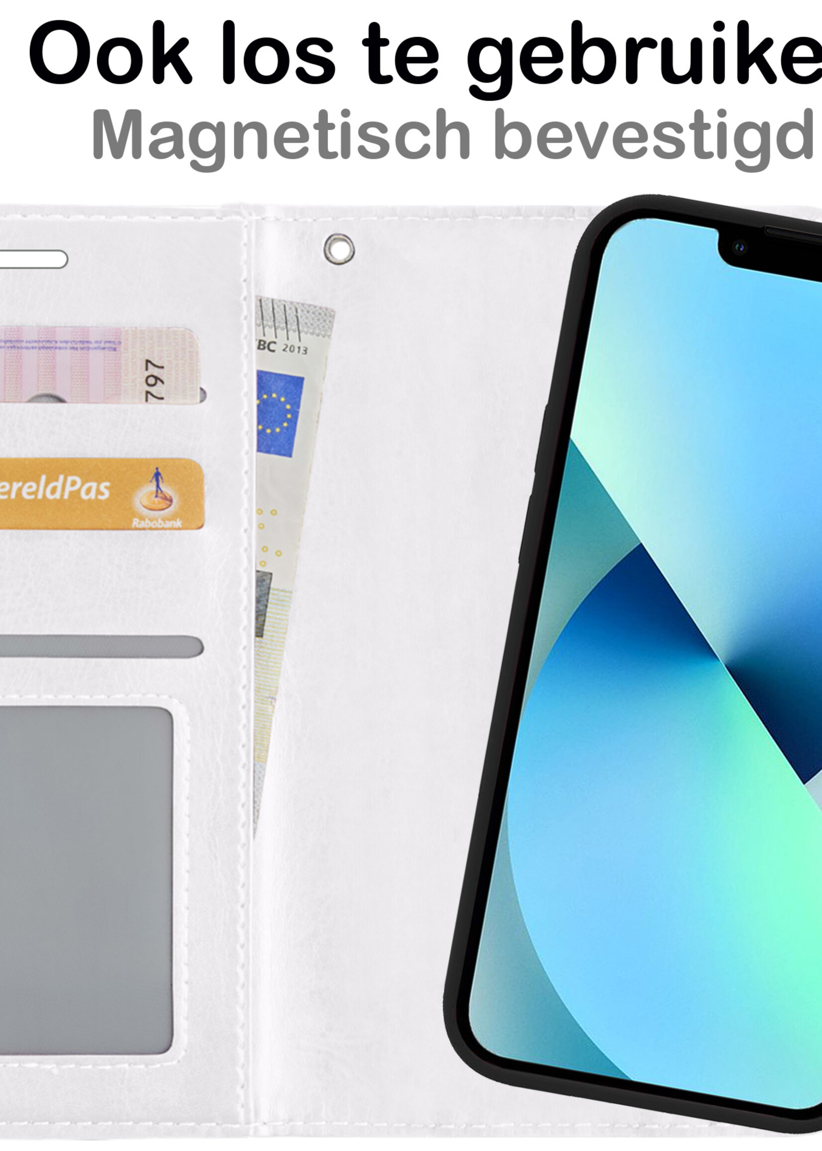 BTH Hoesje Geschikt voor iPhone 13 Pro Max Hoesje Book Case Uitneembare 2-in-1 Hoes - Hoes Geschikt voor iPhone 13 Pro Max Hoes Wallet Case Pashouder Hoesje - Wit