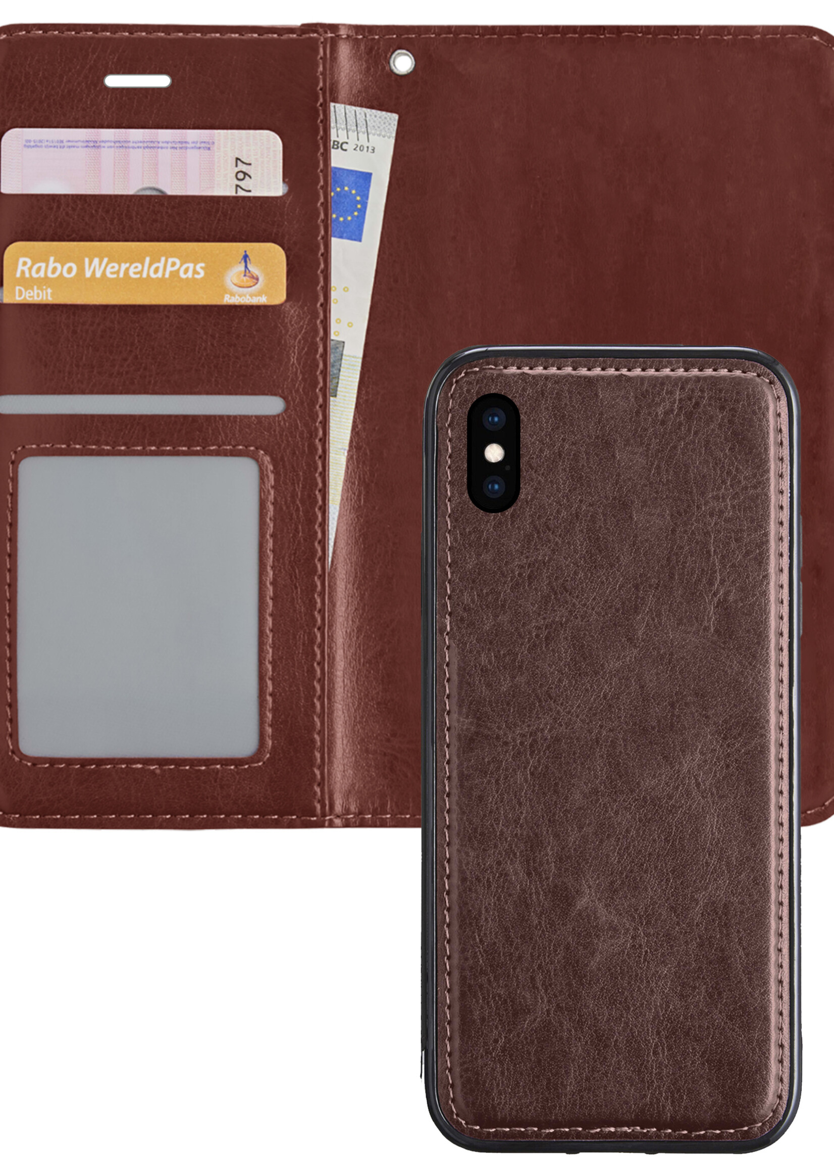 BTH Hoesje Geschikt voor iPhone Xs Max Hoesje Book Case Uitneembare 2-in-1 Hoes - Hoes Geschikt voor iPhone Xs Max Hoes Wallet Case Pashouder Hoesje - Bruin