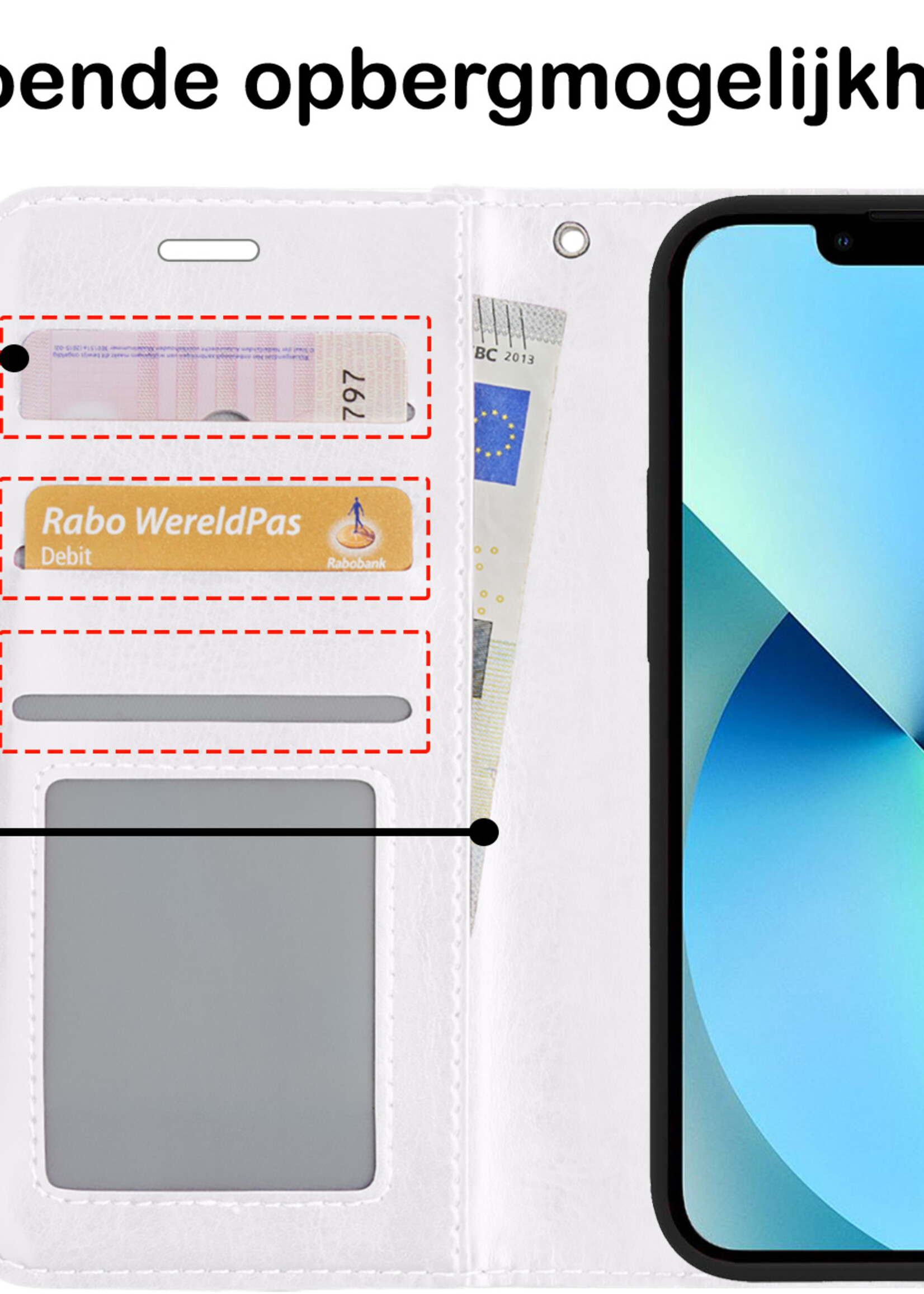 BTH Hoesje Geschikt voor iPhone 13 Pro Hoesje Book Case Uitneembare 2-in-1 Hoes - Hoes Geschikt voor iPhone 13 Pro Hoes Wallet Case Pashouder Hoesje - Wit
