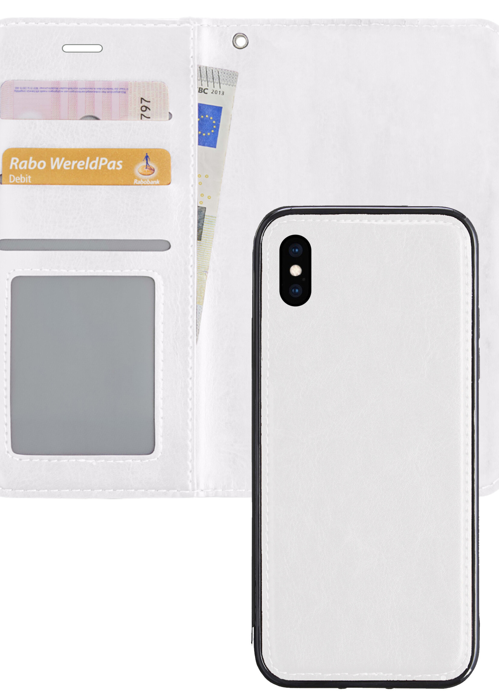 BTH Hoesje Geschikt voor iPhone Xs Max Hoesje Book Case Uitneembare 2-in-1 Hoes - Hoes Geschikt voor iPhone Xs Max Hoes Wallet Case Pashouder Hoesje - Wit