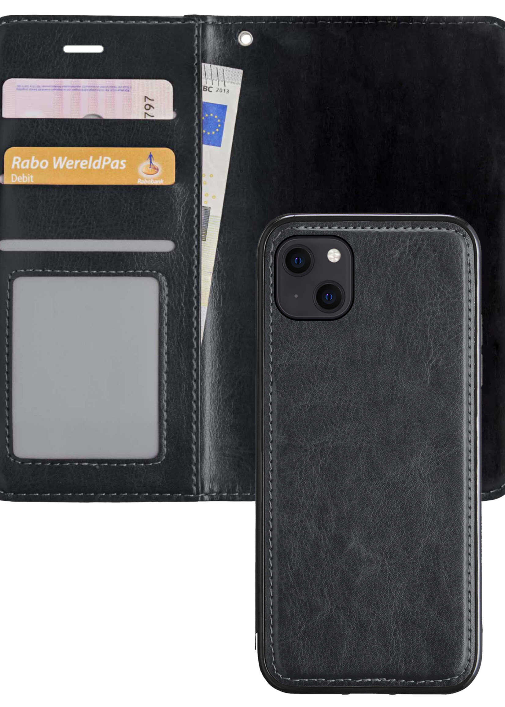BTH Hoesje Geschikt voor iPhone 13 Hoesje Book Case Uitneembare 2-in-1 Hoes - Hoes Geschikt voor iPhone 13 Hoes Wallet Case Pashouder Hoesje - Zwart