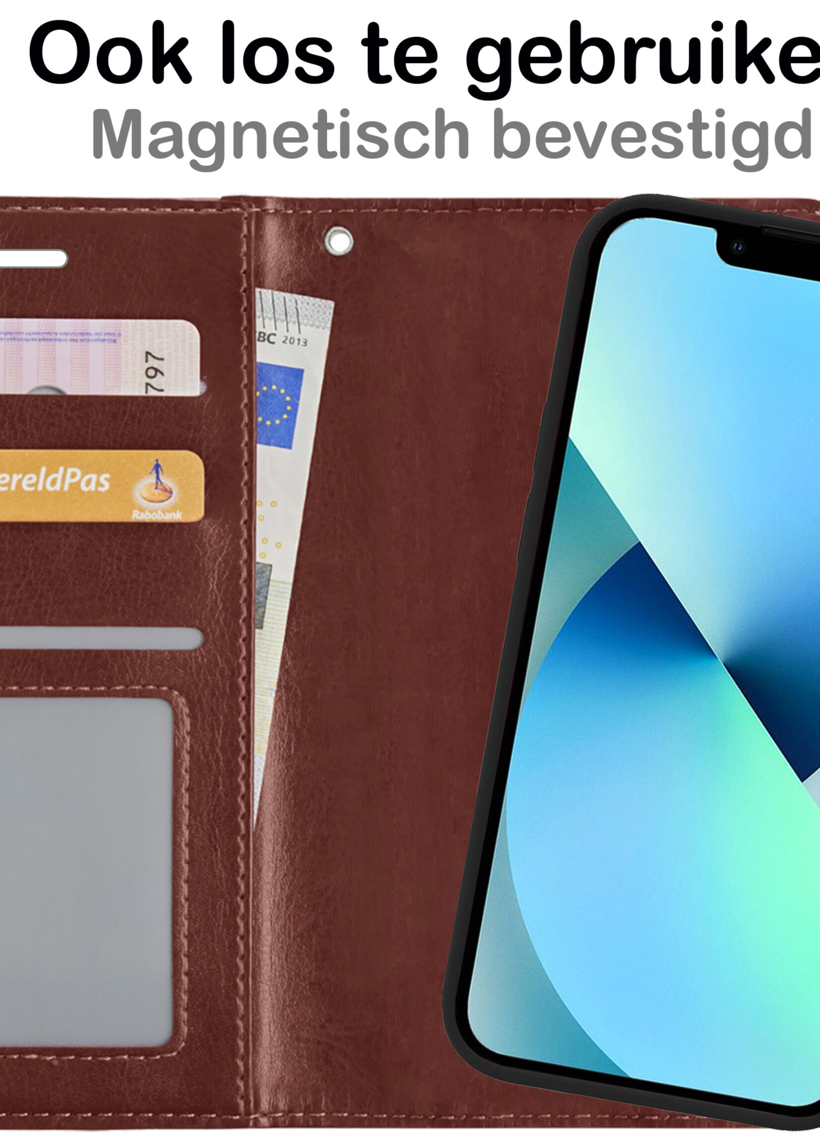 BTH Hoesje Geschikt voor iPhone 13 Hoesje Book Case Uitneembare 2-in-1 Hoes - Hoes Geschikt voor iPhone 13 Hoes Wallet Case Pashouder Hoesje - Bruin