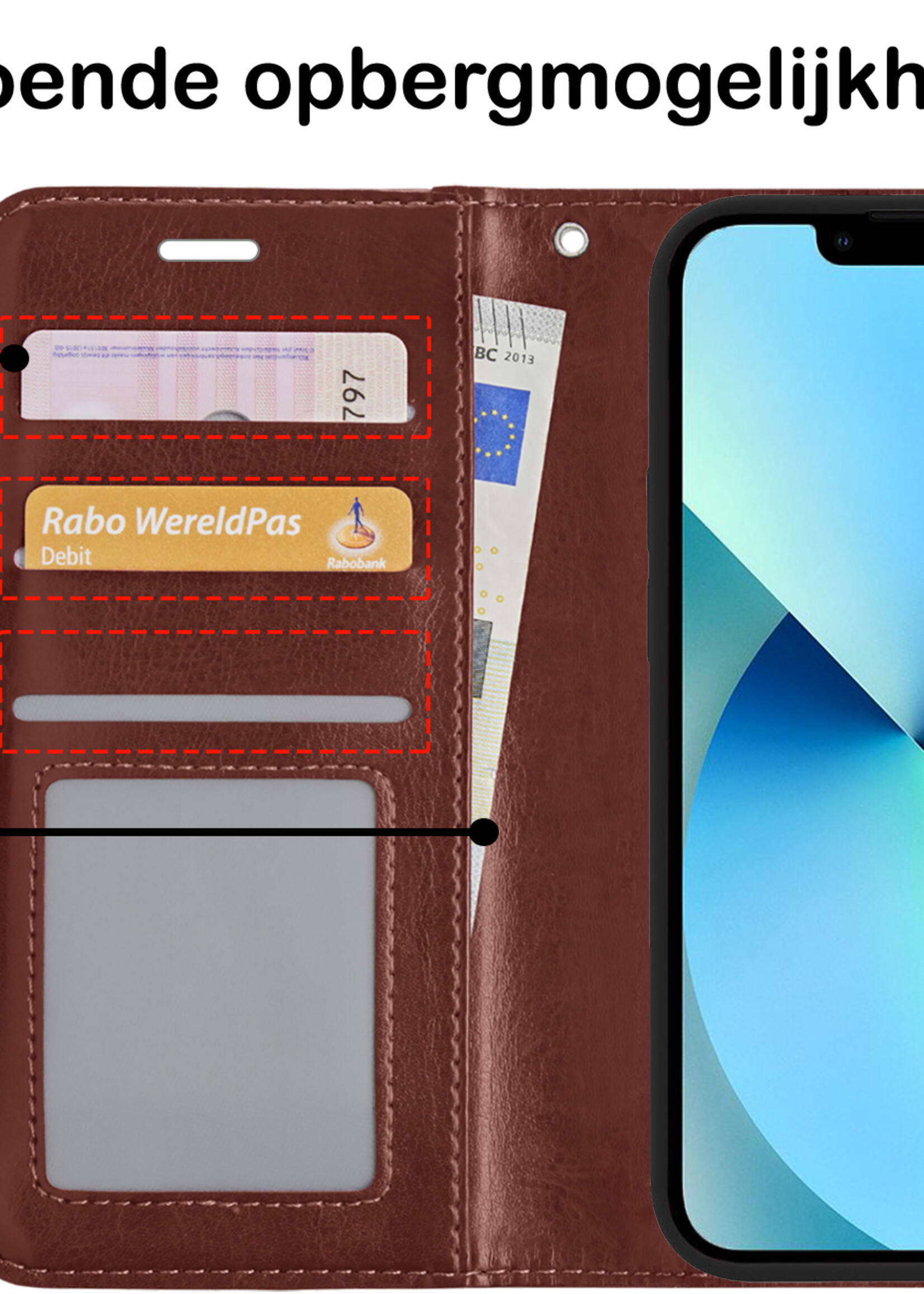 BTH Hoesje Geschikt voor iPhone 13 Hoesje Book Case Uitneembare 2-in-1 Hoes - Hoes Geschikt voor iPhone 13 Hoes Wallet Case Pashouder Hoesje - Bruin