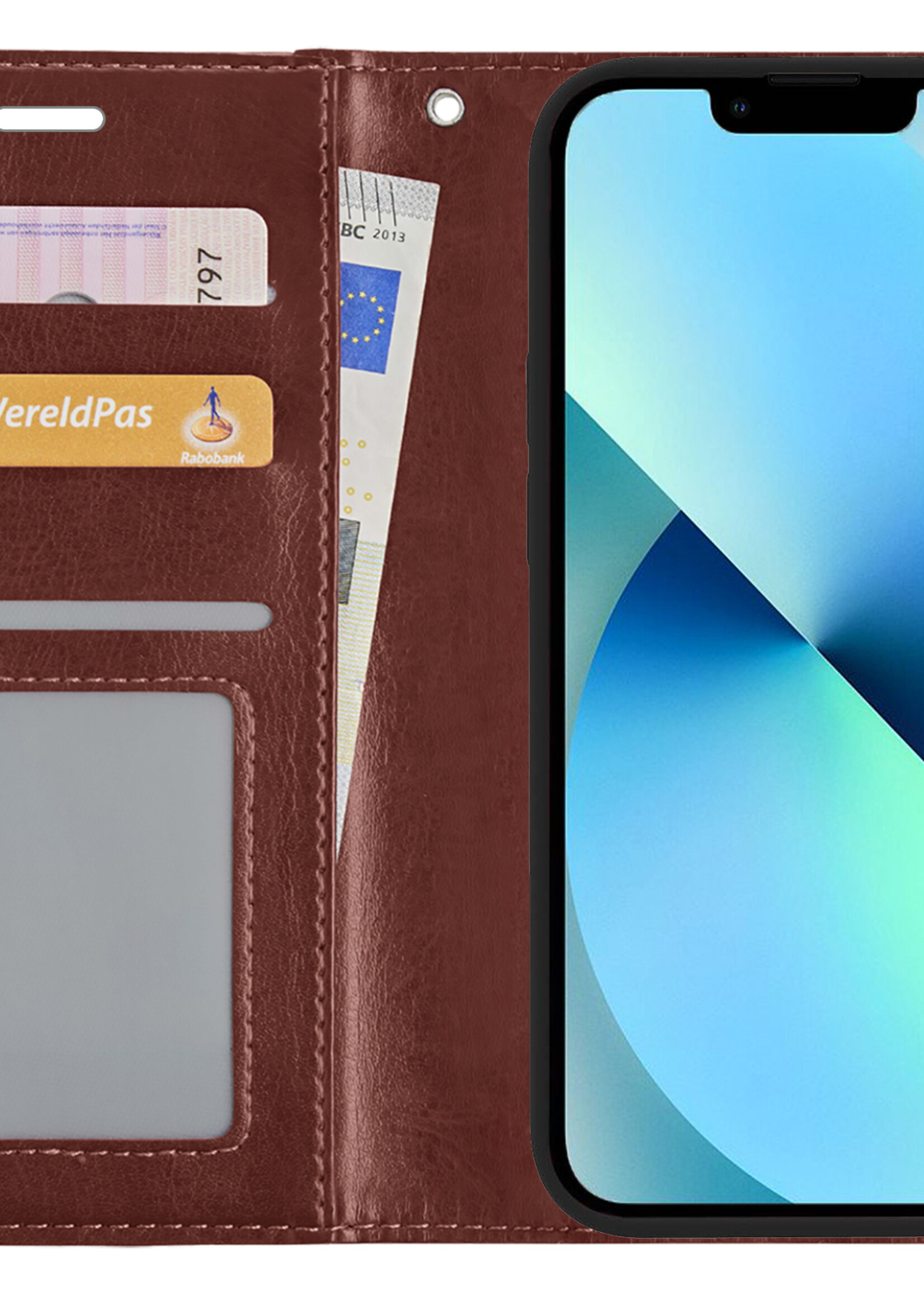 BTH Hoesje Geschikt voor iPhone 13 Hoesje Book Case Uitneembare 2-in-1 Hoes - Hoes Geschikt voor iPhone 13 Hoes Wallet Case Pashouder Hoesje - Bruin