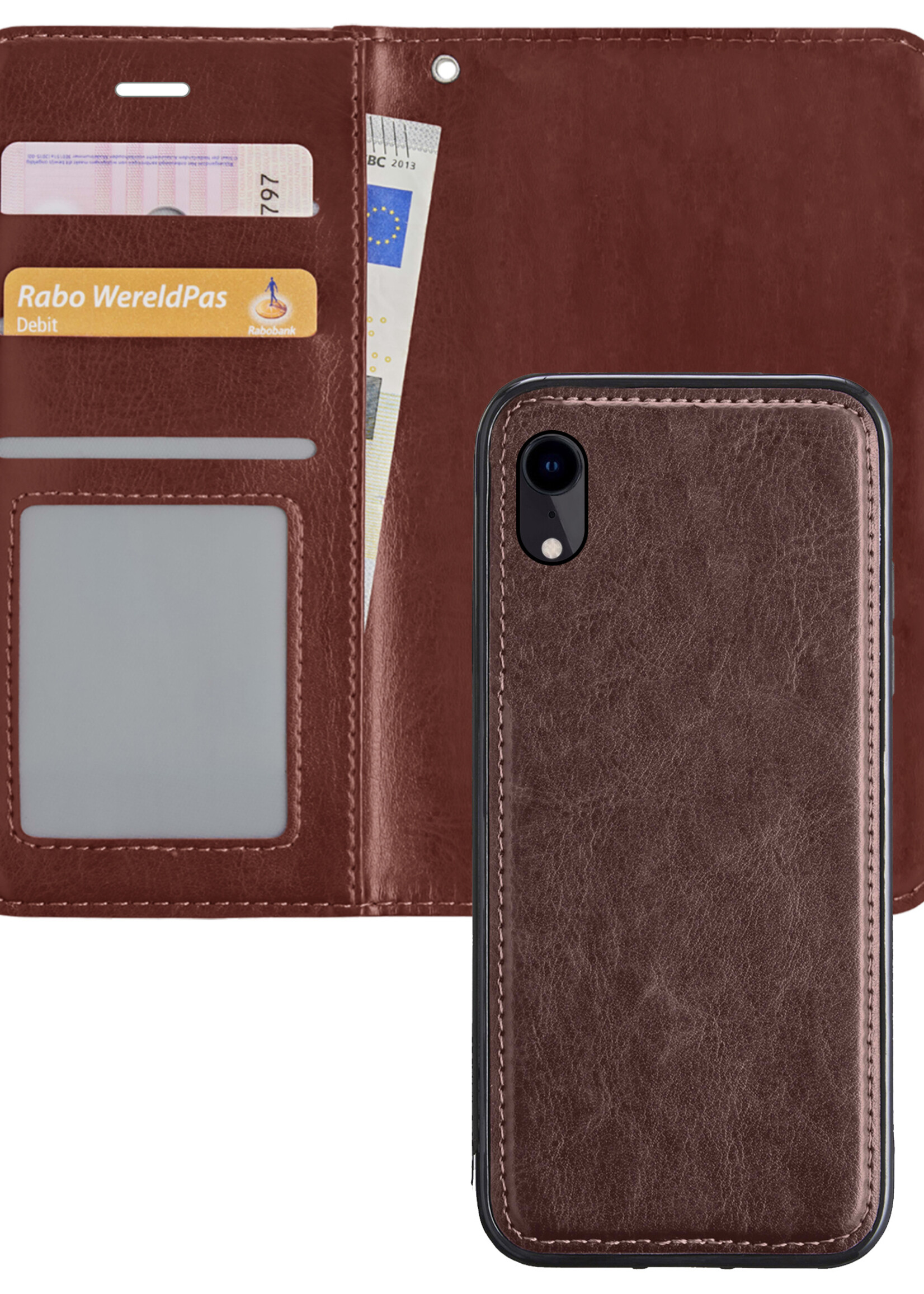 BTH Hoesje Geschikt voor iPhone 12 Mini Hoesje Book Case Uitneembare 2-in-1 Hoes - Hoes Geschikt voor iPhone 12 Mini Hoes Wallet Case Pashouder Hoesje - Bruin