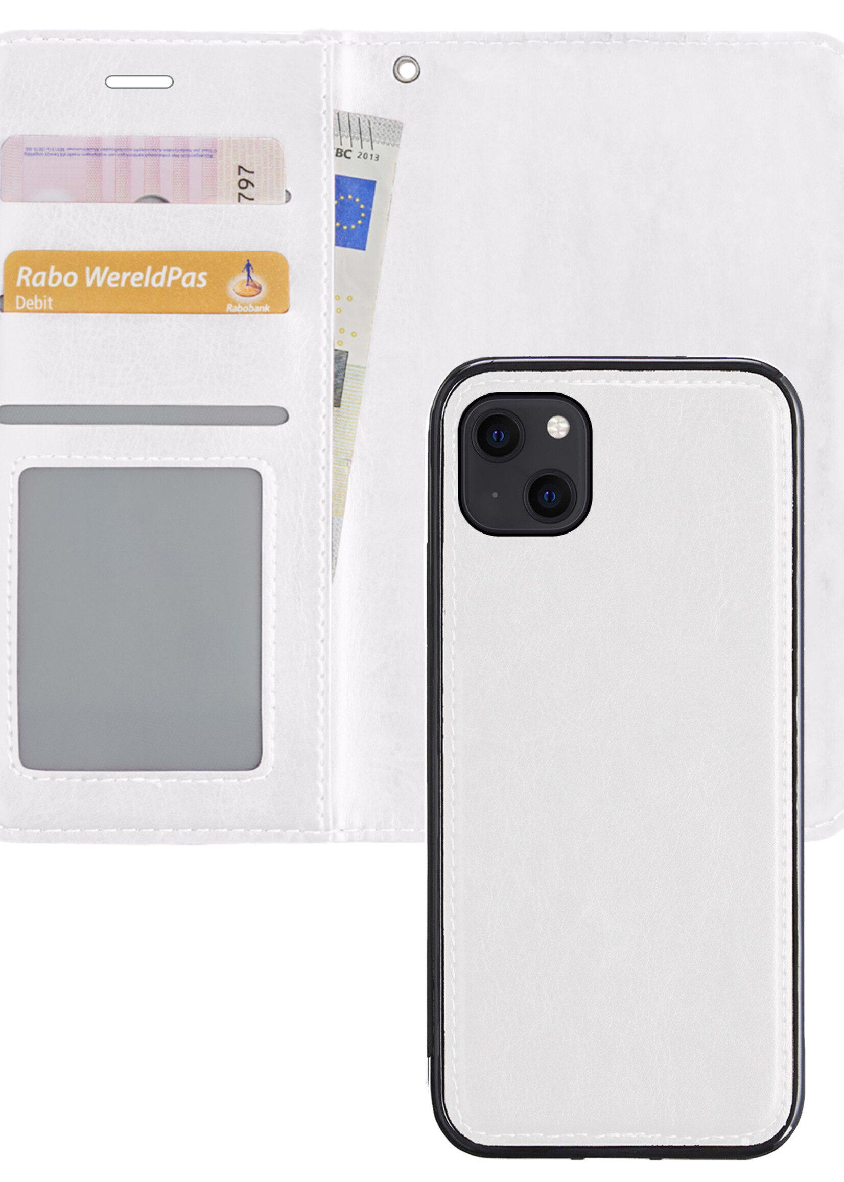 BTH Hoesje Geschikt voor iPhone 13 Mini Hoesje Book Case Uitneembare 2-in-1 Hoes - Hoes Geschikt voor iPhone 13 Mini Hoes Wallet Case Pashouder Hoesje - Wit