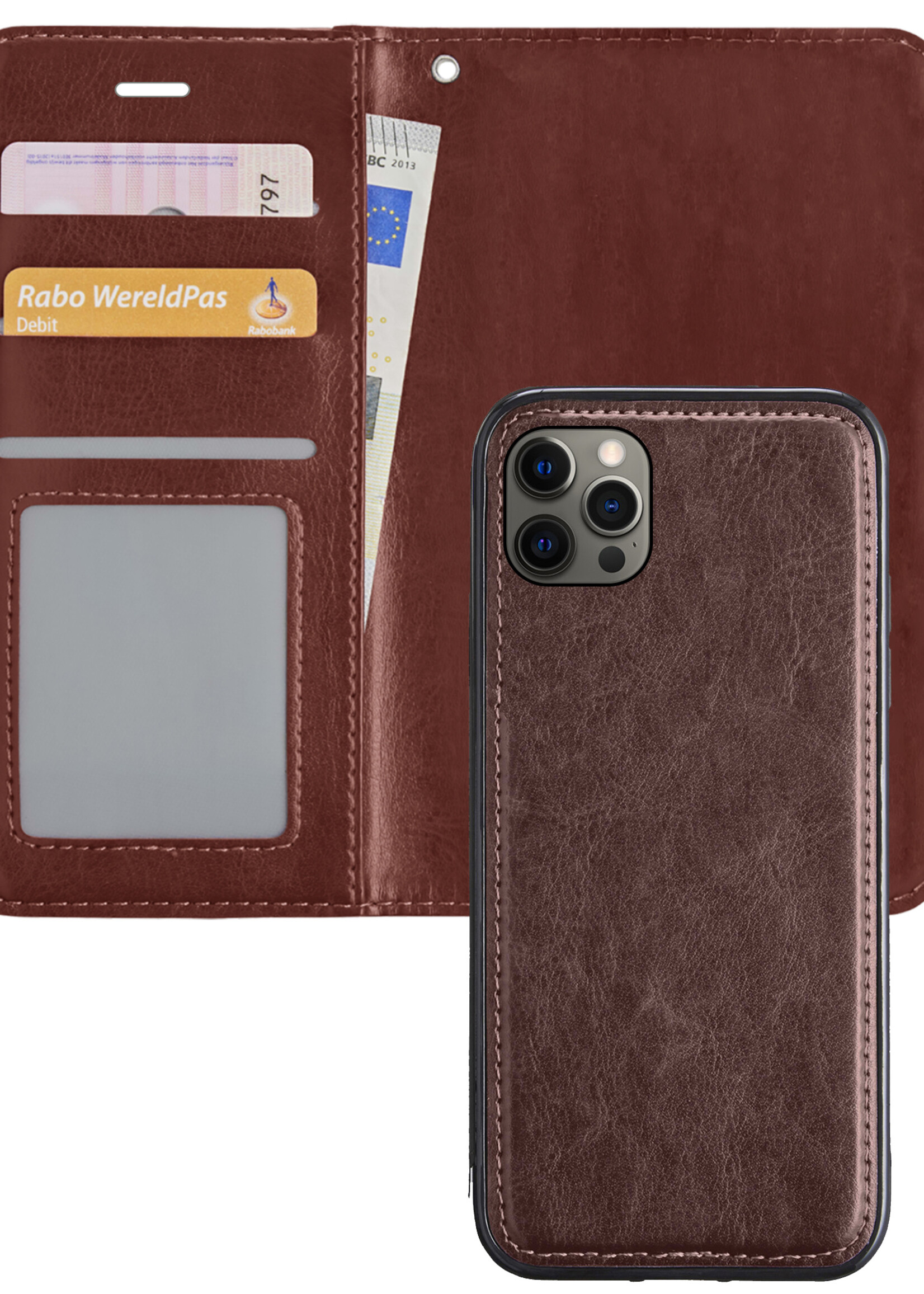 BTH Hoesje Geschikt voor iPhone 12 Pro Max Hoesje Book Case Uitneembare 2-in-1 Hoes - Hoes Geschikt voor iPhone 12 Pro Max Hoes Wallet Case Pashouder Hoesje - Bruin