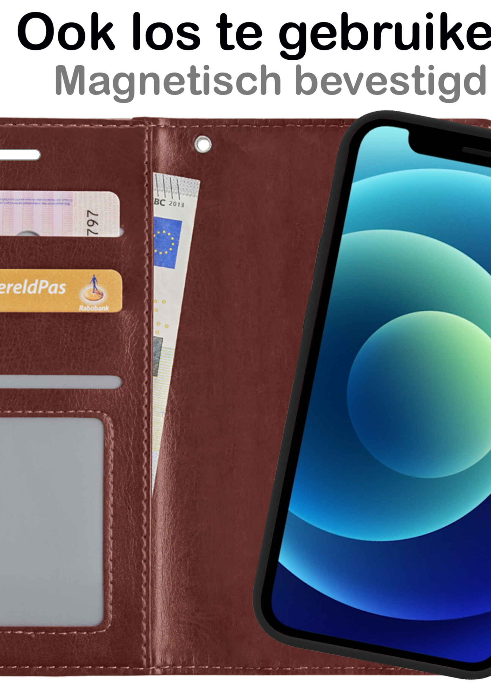 BTH Hoesje Geschikt voor iPhone 12 Pro Max Hoesje Book Case Uitneembare 2-in-1 Hoes - Hoes Geschikt voor iPhone 12 Pro Max Hoes Wallet Case Pashouder Hoesje - Bruin