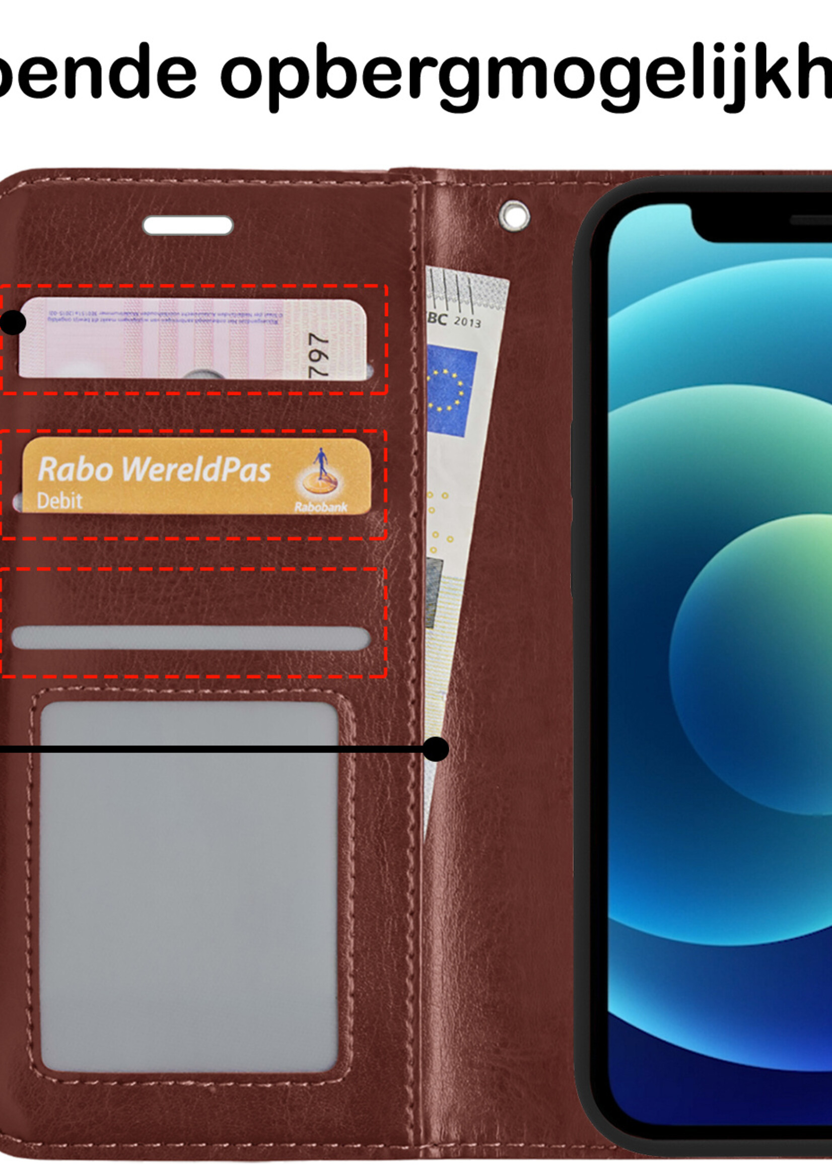 BTH Hoesje Geschikt voor iPhone 12 Pro Max Hoesje Book Case Uitneembare 2-in-1 Hoes - Hoes Geschikt voor iPhone 12 Pro Max Hoes Wallet Case Pashouder Hoesje - Bruin