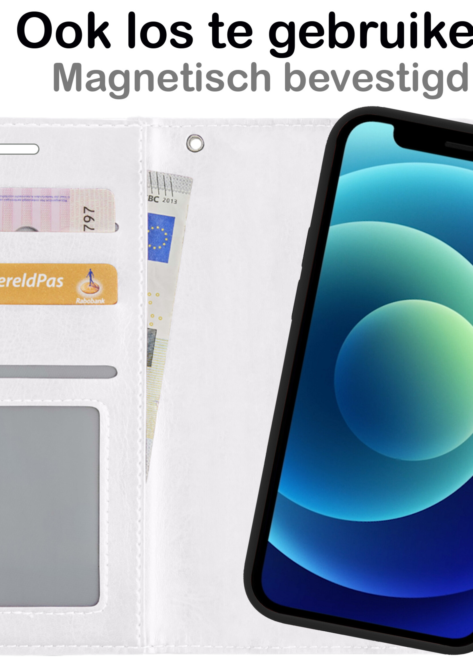 BTH Hoesje Geschikt voor iPhone 12 Pro Max Hoesje Book Case Uitneembare 2-in-1 Hoes - Hoes Geschikt voor iPhone 12 Pro Max Hoes Wallet Case Pashouder Hoesje - Wit