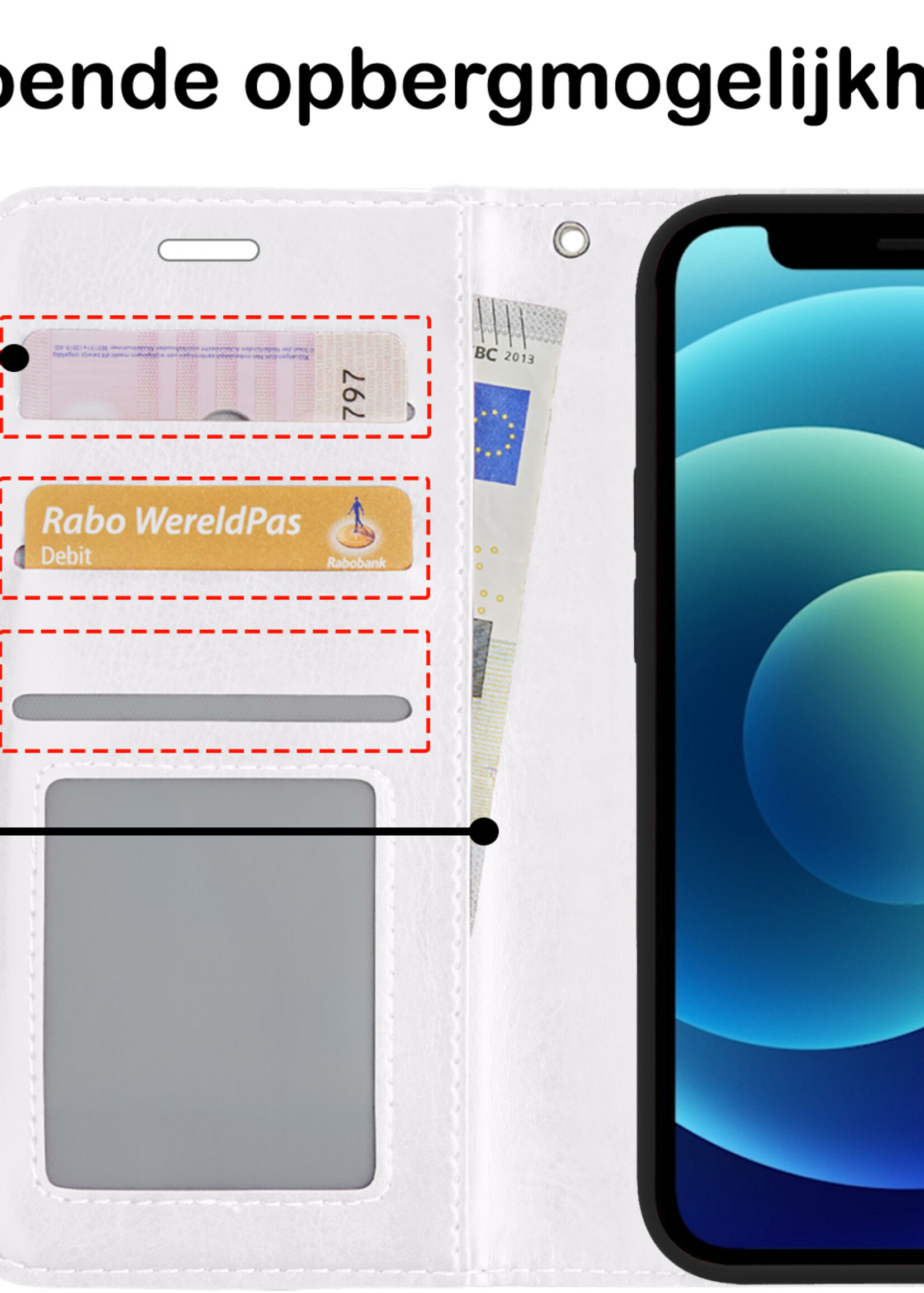 BTH Hoesje Geschikt voor iPhone 12 Pro Max Hoesje Book Case Uitneembare 2-in-1 Hoes - Hoes Geschikt voor iPhone 12 Pro Max Hoes Wallet Case Pashouder Hoesje - Wit