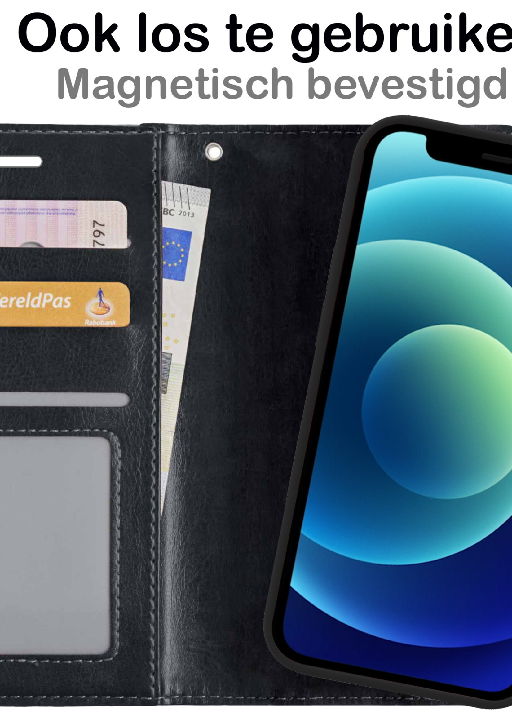 BTH Hoesje Geschikt voor iPhone 12 Pro Max Hoesje Book Case Uitneembare 2-in-1 Hoes - Hoes Geschikt voor iPhone 12 Pro Max Hoes Wallet Case Pashouder Hoesje - Zwart