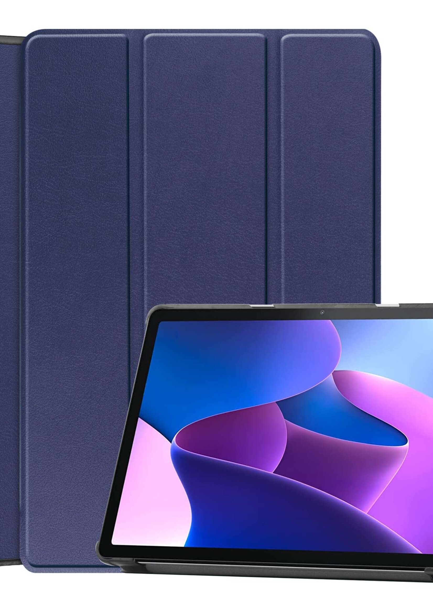 BTH Hoes Geschikt voor Lenovo Tab M10 (3rd gen) Hoes Book Case Hoesje Trifold Cover - Hoesje Geschikt voor Lenovo Tab M10 (3e gen) Hoesje Bookcase - Donkerblauw