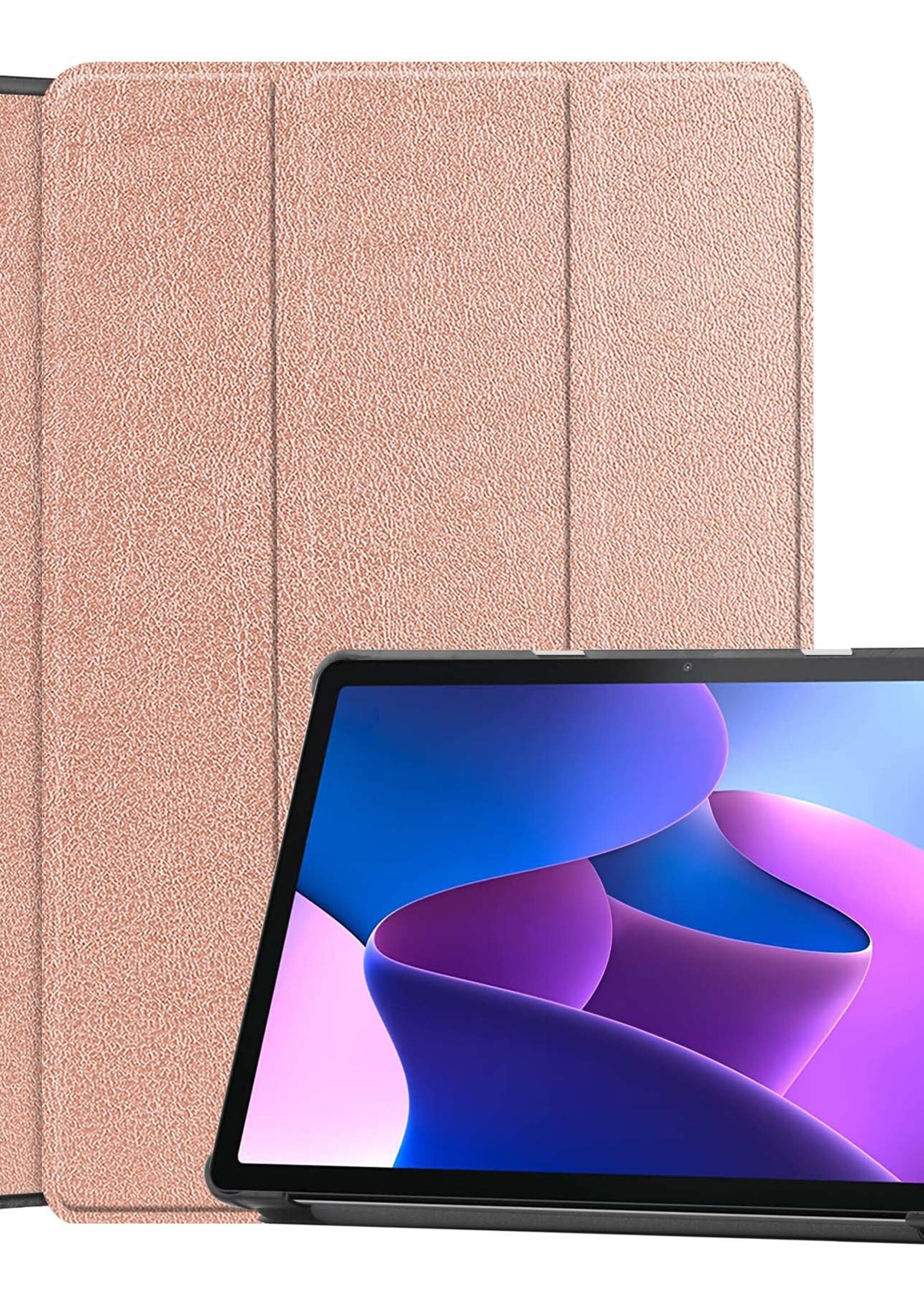 BTH Hoes Geschikt voor Lenovo Tab M10 (3rd gen) Hoes Book Case Hoesje Trifold Cover - Hoesje Geschikt voor Lenovo Tab M10 (3e gen) Hoesje Bookcase - Rosé goud