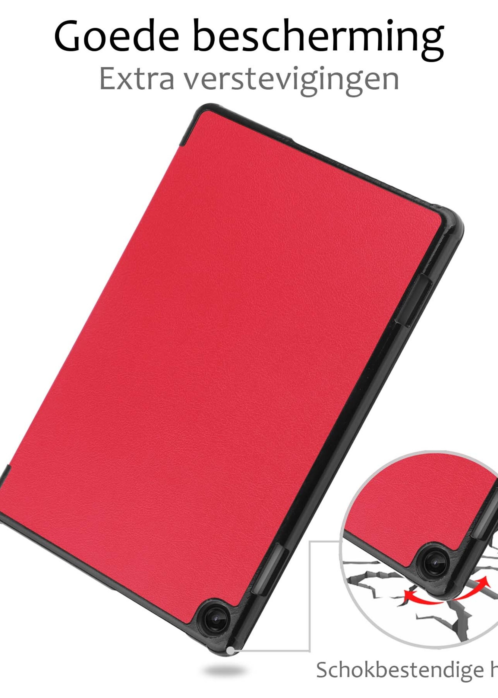 BTH Hoes Geschikt voor Lenovo Tab M10 (3rd gen) Hoes Book Case Hoesje Trifold Cover - Hoesje Geschikt voor Lenovo Tab M10 (3e gen) Hoesje Bookcase - Rood