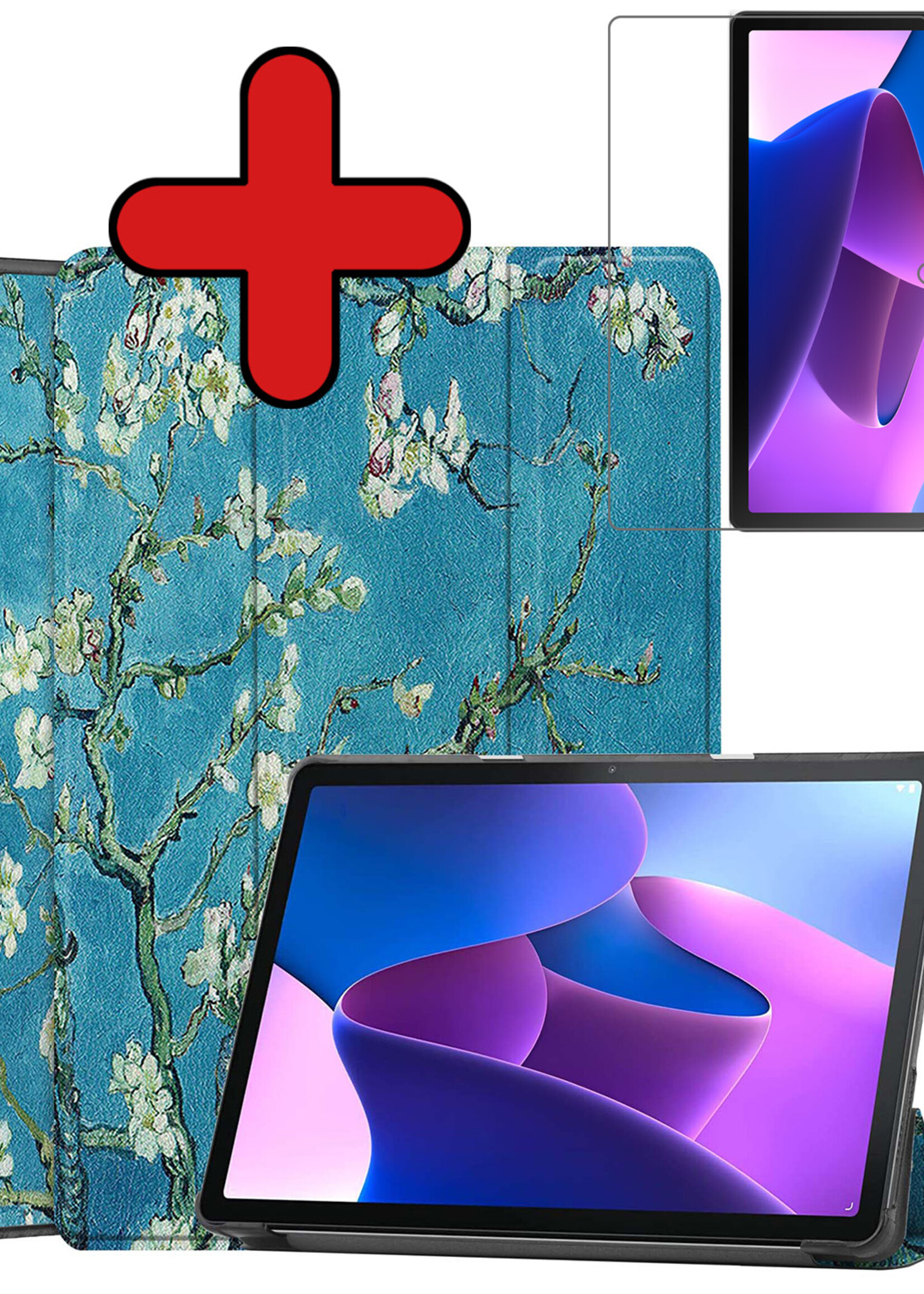 BTH Hoes Geschikt voor Lenovo Tab M10 (3rd gen) Hoes Book Case Hoesje Trifold Cover Met Screenprotector - Hoesje Geschikt voor Lenovo Tab M10 (3e gen) Hoesje Bookcase - Bloesem