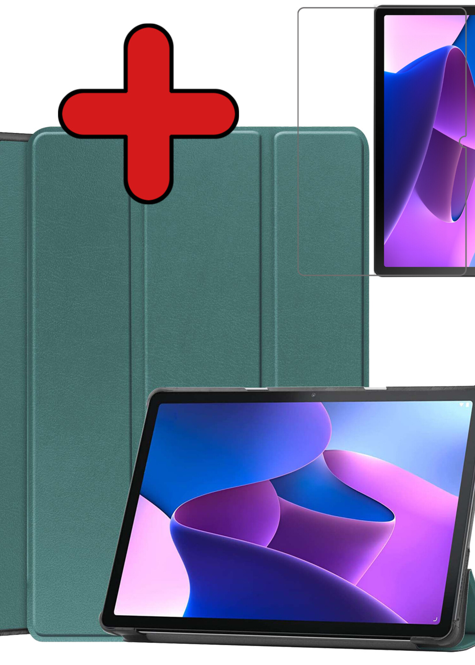BTH Hoes Geschikt voor Lenovo Tab M10 (3rd gen) Hoes Book Case Hoesje Trifold Cover Met Screenprotector - Hoesje Geschikt voor Lenovo Tab M10 (3e gen) Hoesje Bookcase - Donkergroen