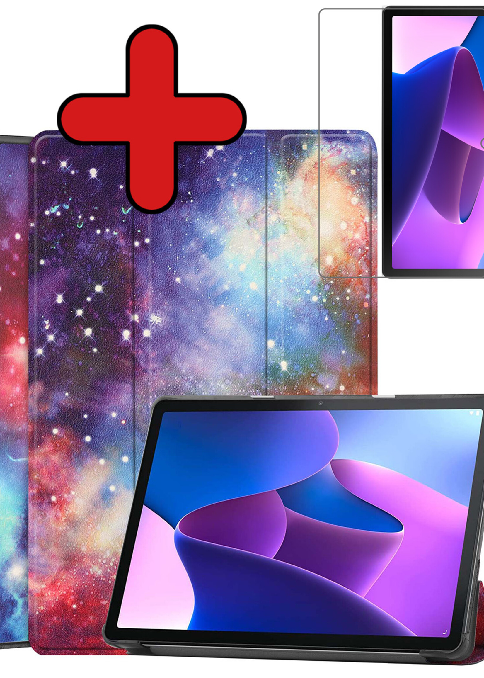 BTH Hoes Geschikt voor Lenovo Tab M10 (3rd gen) Hoes Book Case Hoesje Trifold Cover Met Screenprotector - Hoesje Geschikt voor Lenovo Tab M10 (3e gen) Hoesje Bookcase - Galaxy