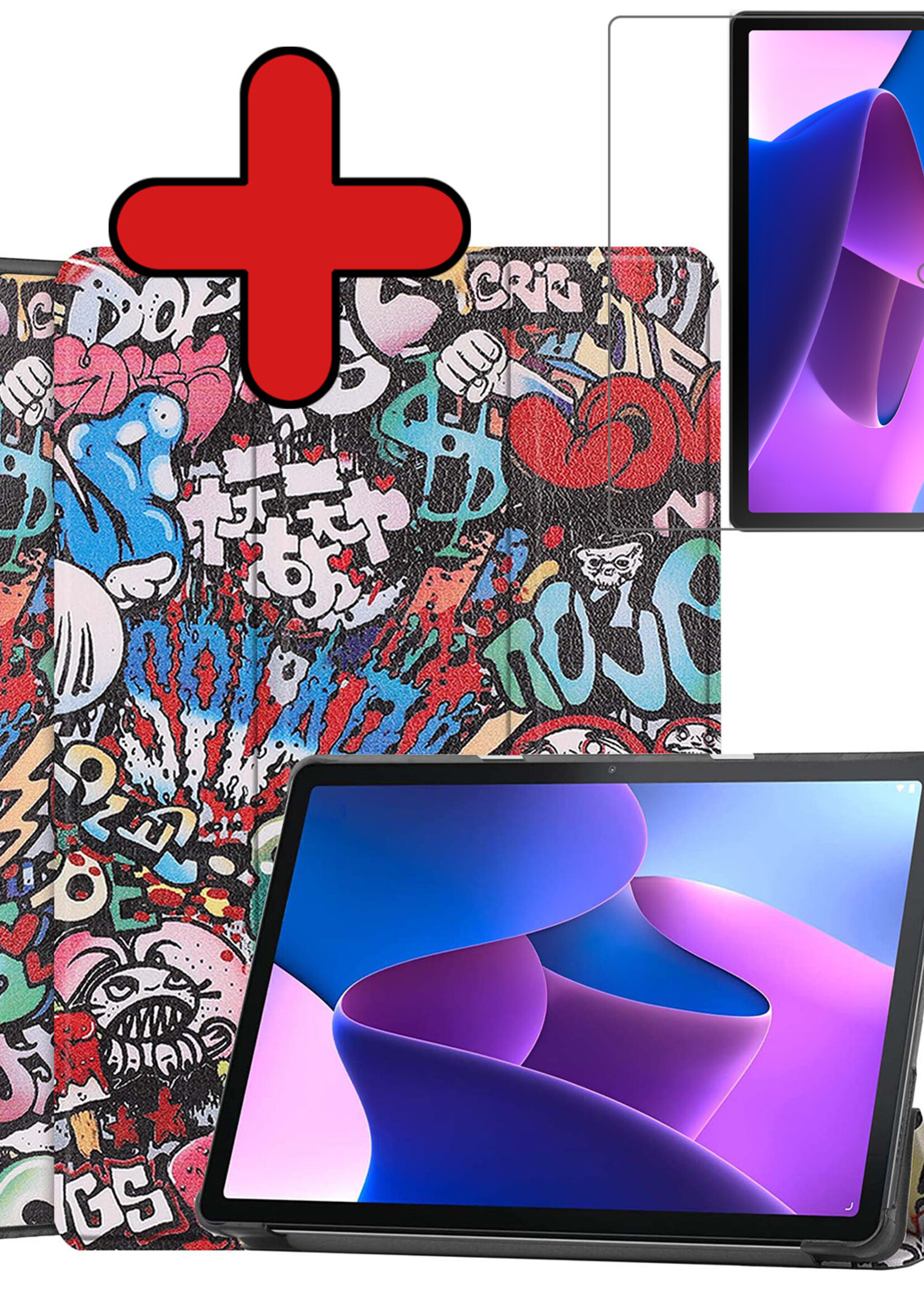 BTH Hoes Geschikt voor Lenovo Tab M10 (3rd gen) Hoes Book Case Hoesje Trifold Cover Met Screenprotector - Hoesje Geschikt voor Lenovo Tab M10 (3e gen) Hoesje Bookcase - Graffity