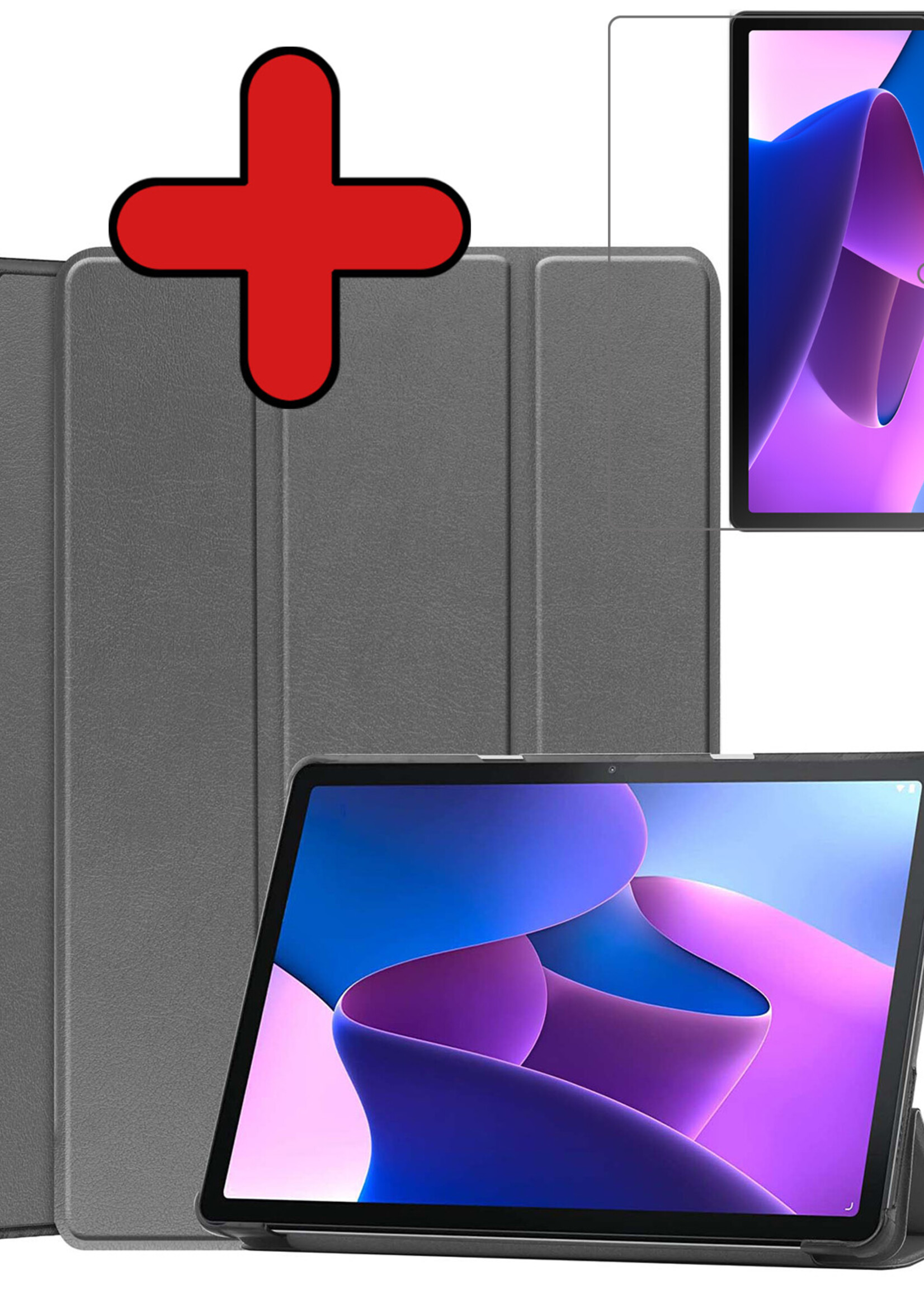 BTH Hoes Geschikt voor Lenovo Tab M10 (3rd gen) Hoes Book Case Hoesje Trifold Cover Met Screenprotector - Hoesje Geschikt voor Lenovo Tab M10 (3e gen) Hoesje Bookcase - Grijs