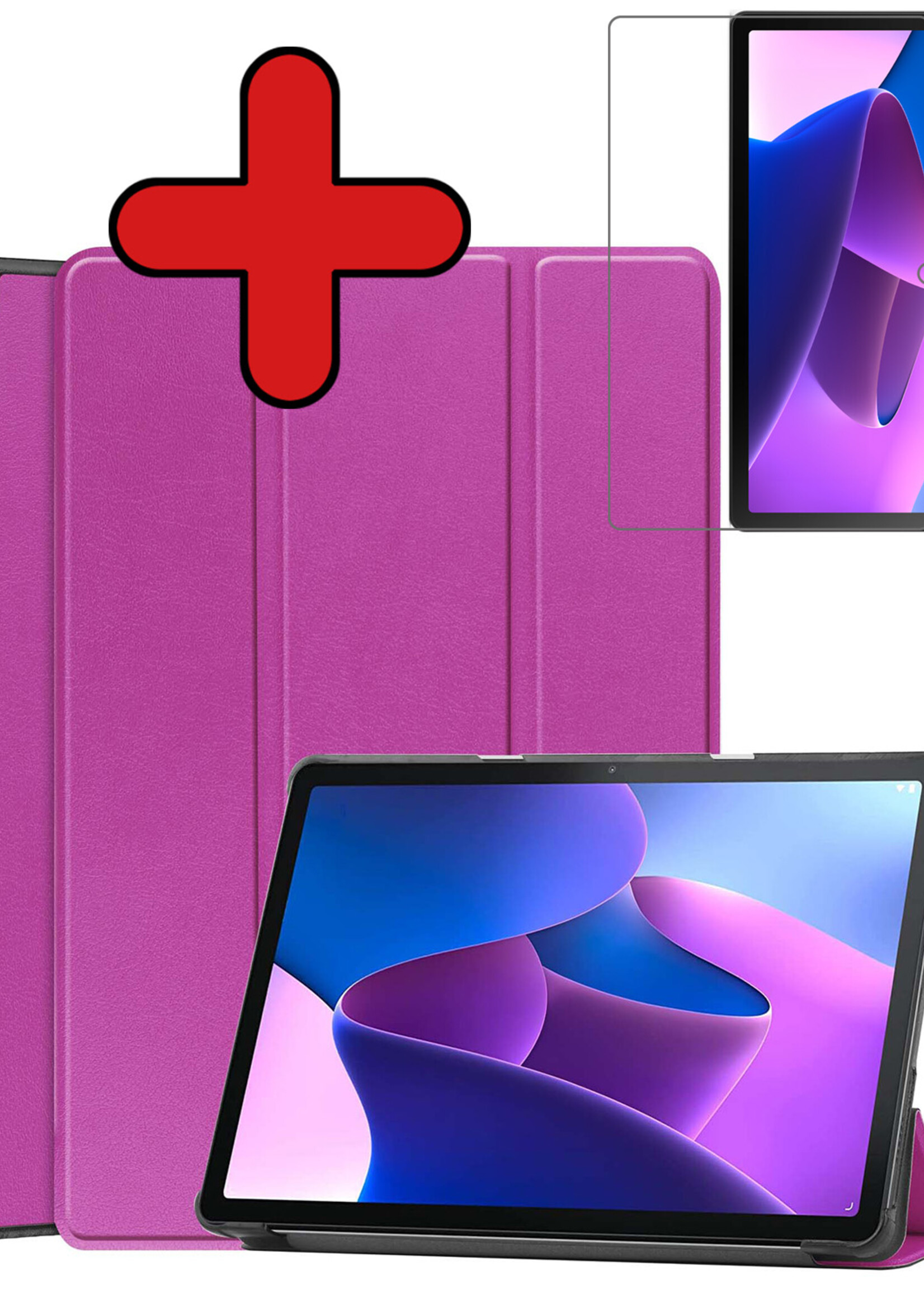 BTH Hoes Geschikt voor Lenovo Tab M10 (3rd gen) Hoes Book Case Hoesje Trifold Cover Met Screenprotector - Hoesje Geschikt voor Lenovo Tab M10 (3e gen) Hoesje Bookcase - Paars