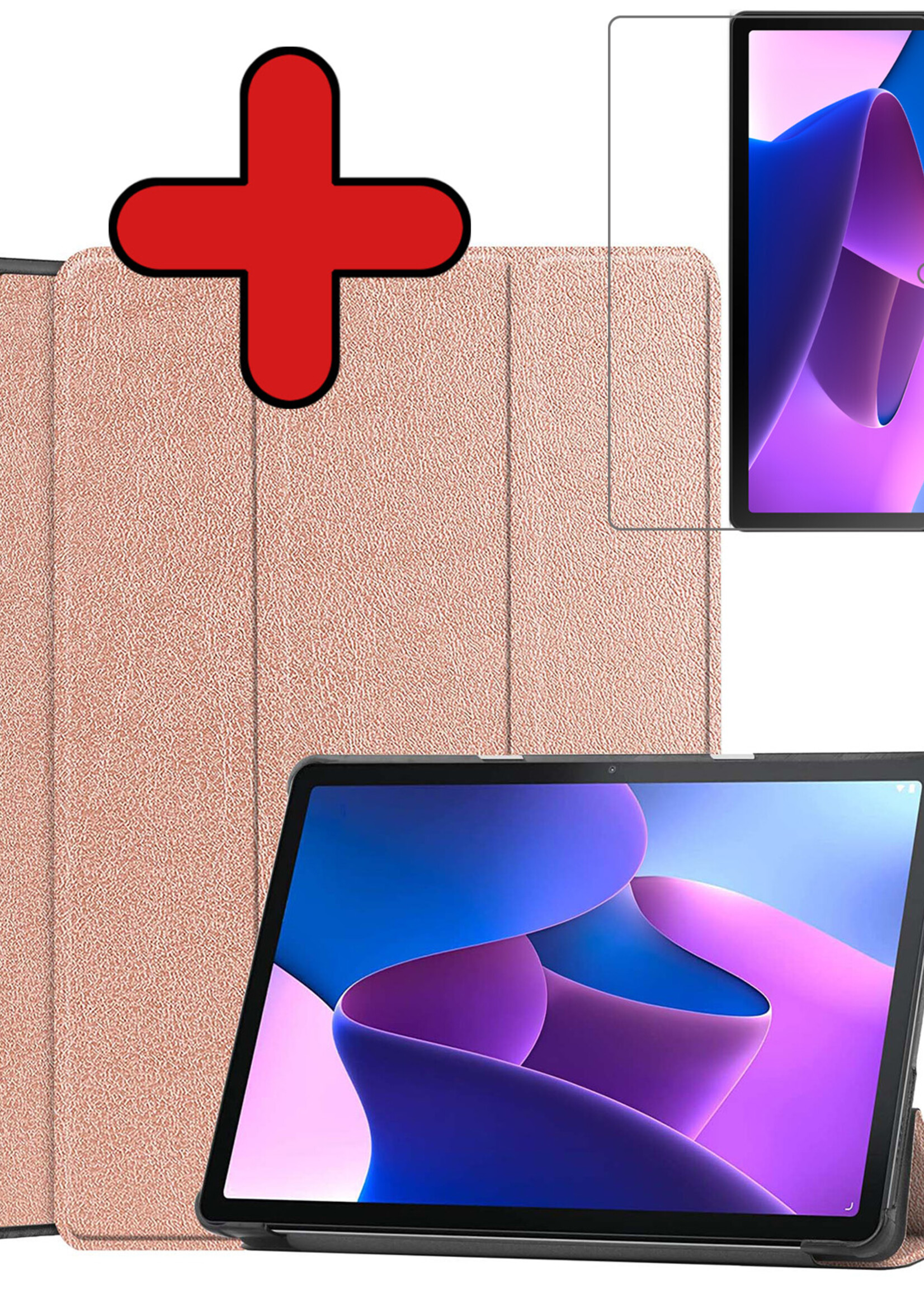BTH Hoes Geschikt voor Lenovo Tab M10 (3rd gen) Hoes Book Case Hoesje Trifold Cover Met Screenprotector - Hoesje Geschikt voor Lenovo Tab M10 (3e gen) Hoesje Bookcase - Rosé goud