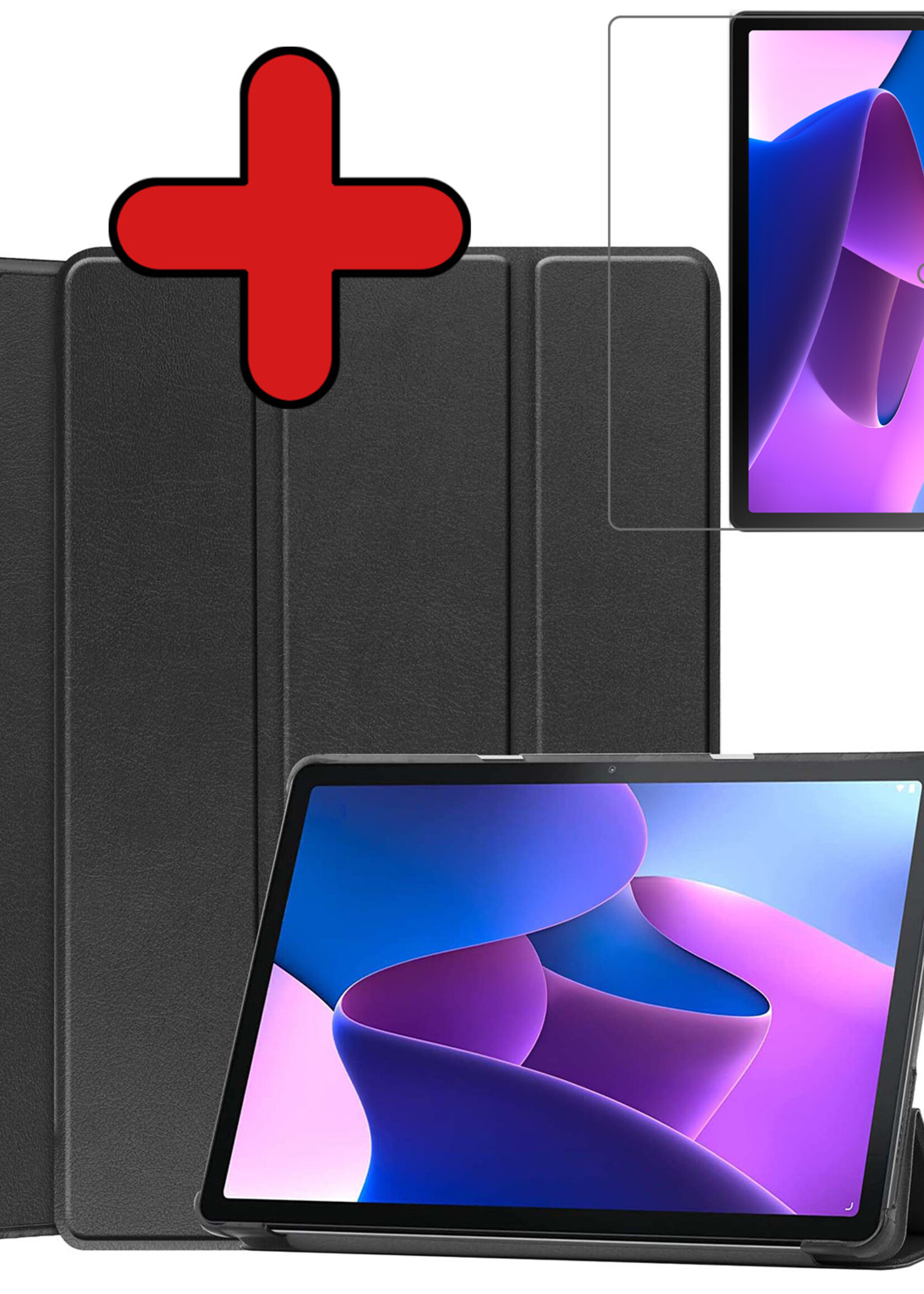 BTH Hoes Geschikt voor Lenovo Tab M10 (3rd gen) Hoes Book Case Hoesje Trifold Cover Met Screenprotector - Hoesje Geschikt voor Lenovo Tab M10 (3e gen) Hoesje Bookcase - Zwart