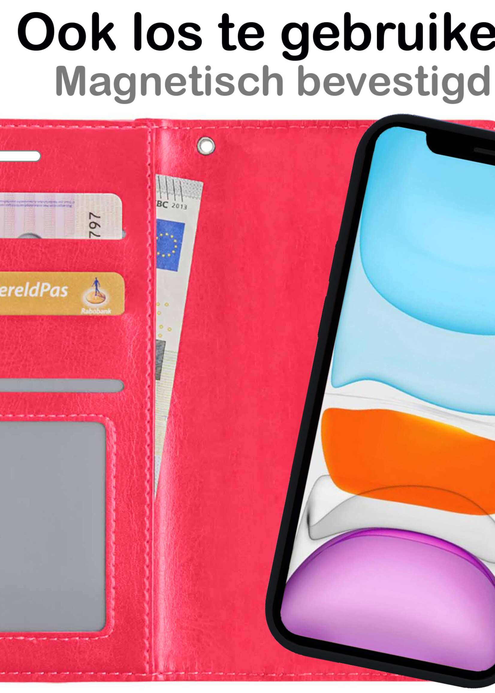 BTH Hoesje Geschikt voor iPhone X Hoesje Book Case Uitneembare 2-in-1 Hoes - Hoes Geschikt voor iPhone X Hoes Wallet Case Pashouder Hoesje - Donkerroze