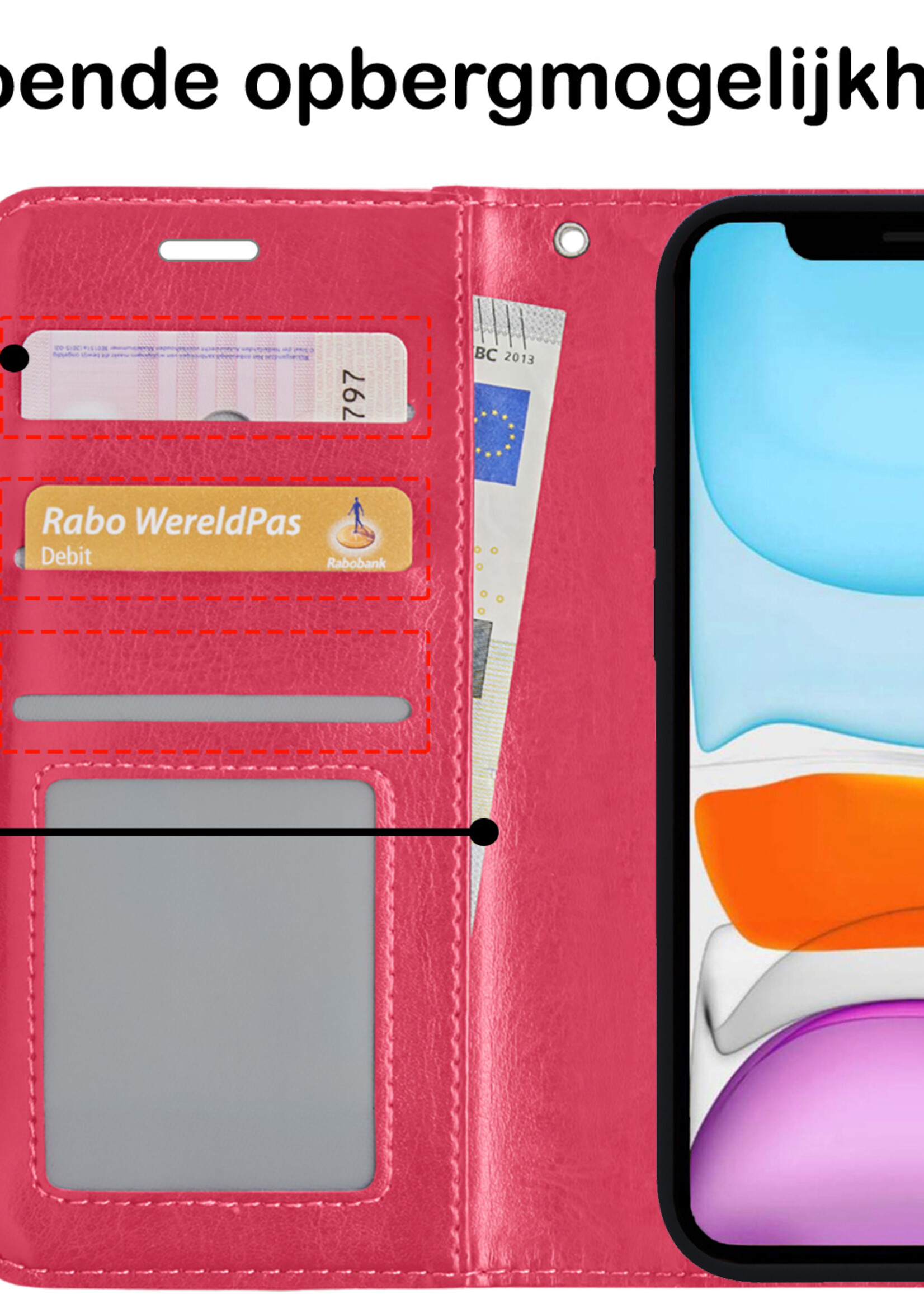 BTH Hoesje Geschikt voor iPhone X Hoesje Book Case Uitneembare 2-in-1 Hoes - Hoes Geschikt voor iPhone X Hoes Wallet Case Pashouder Hoesje - Donkerroze