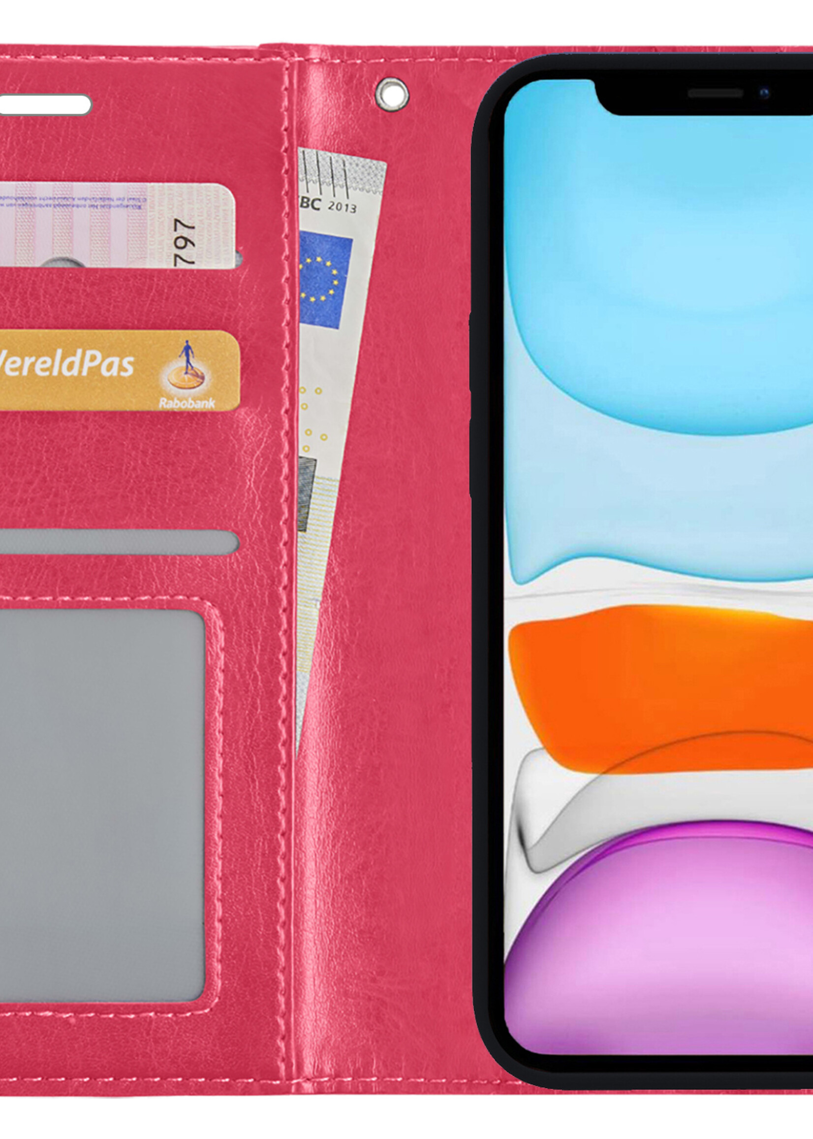 BTH Hoesje Geschikt voor iPhone X Hoesje Book Case Uitneembare 2-in-1 Hoes - Hoes Geschikt voor iPhone X Hoes Wallet Case Pashouder Hoesje - Donkerroze