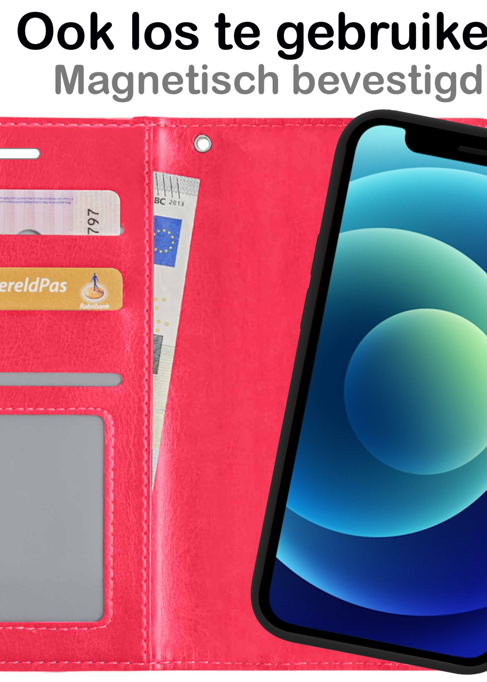 BTH Hoesje Geschikt voor iPhone 12 Pro Max Hoesje Book Case Uitneembare 2-in-1 Hoes - Hoes Geschikt voor iPhone 12 Pro Max Hoes Wallet Case Pashouder Hoesje - Donkerroze