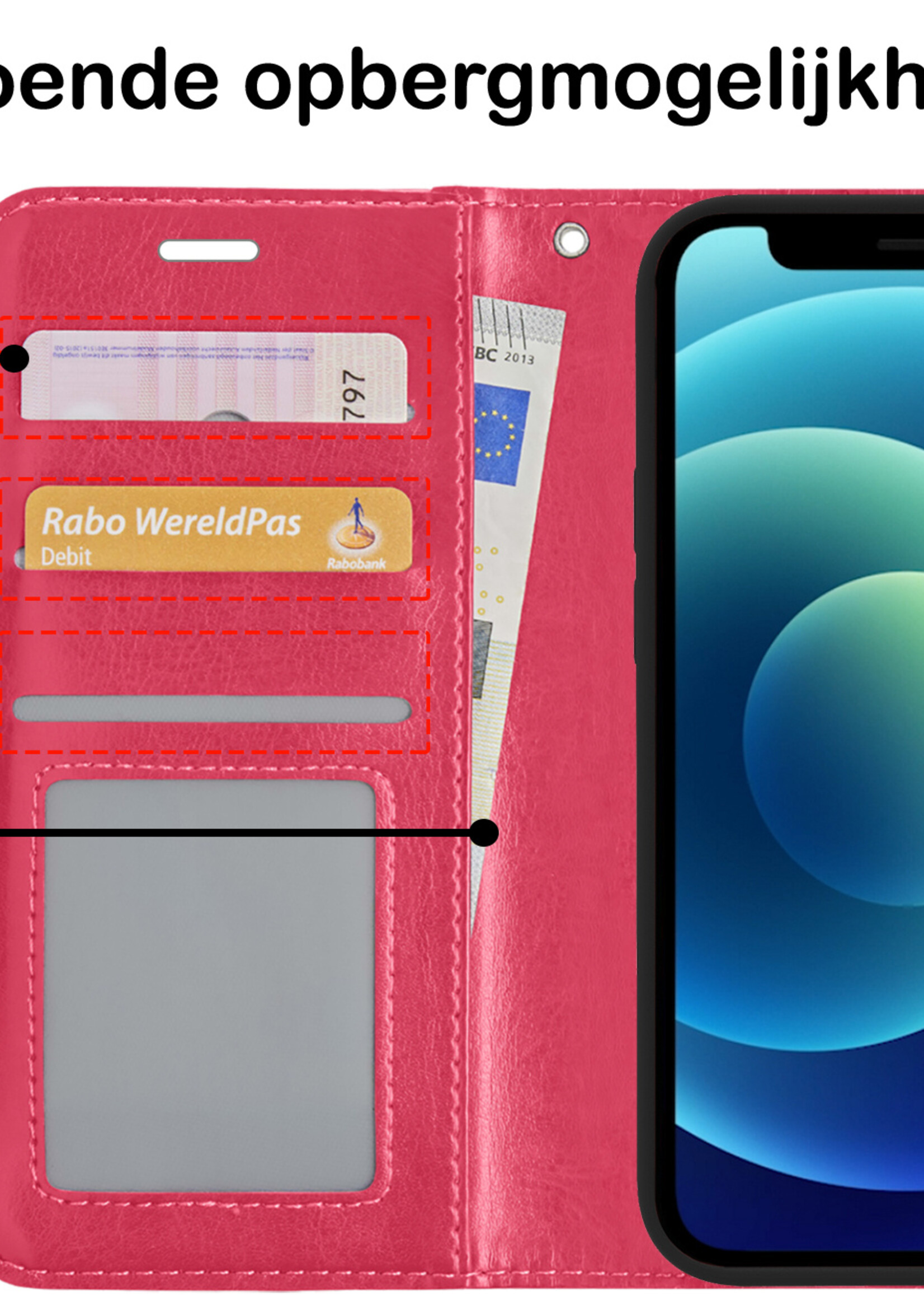 BTH Hoesje Geschikt voor iPhone 12 Pro Max Hoesje Book Case Uitneembare 2-in-1 Hoes - Hoes Geschikt voor iPhone 12 Pro Max Hoes Wallet Case Pashouder Hoesje - Donkerroze
