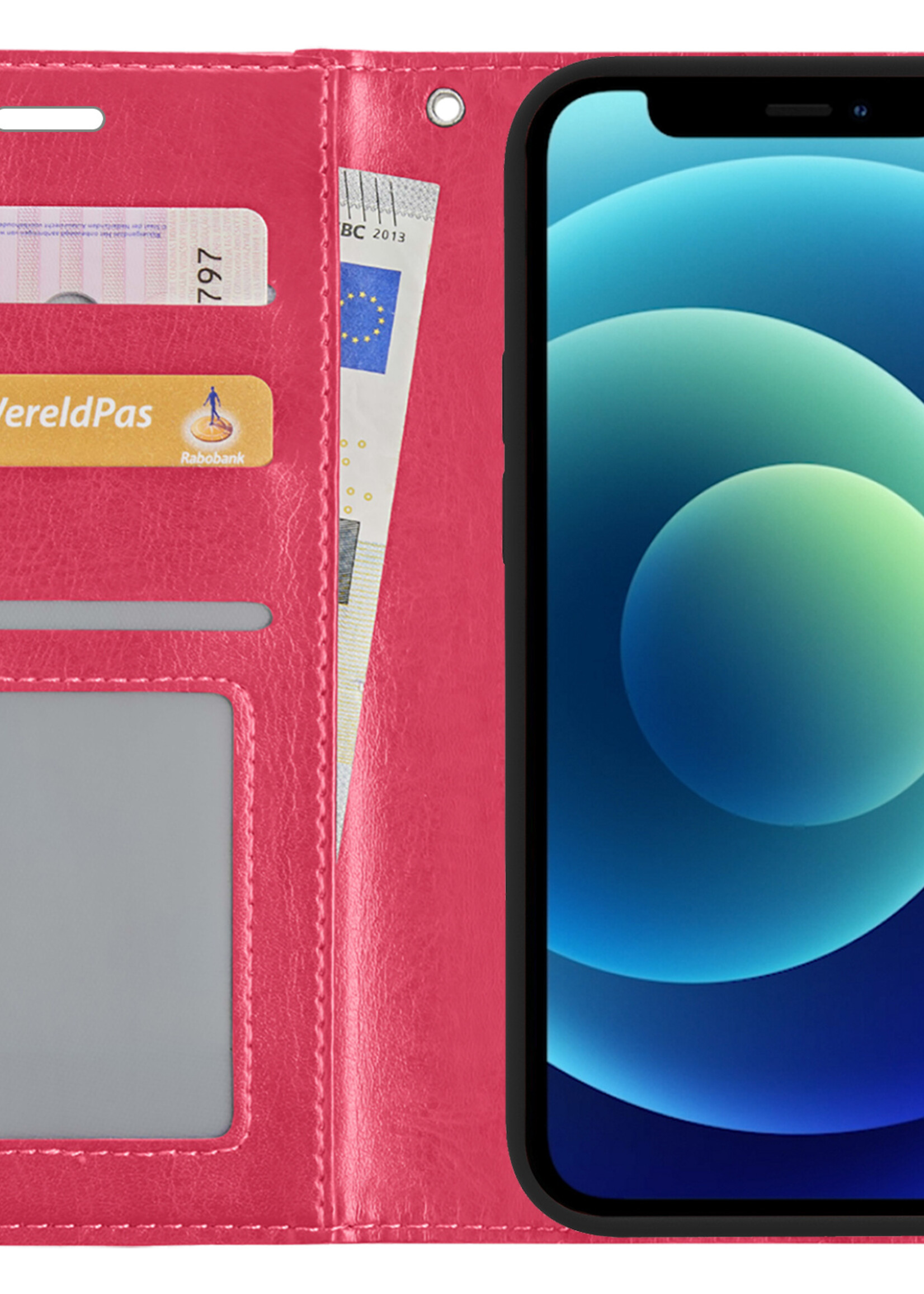 BTH Hoesje Geschikt voor iPhone 12 Pro Max Hoesje Book Case Uitneembare 2-in-1 Hoes - Hoes Geschikt voor iPhone 12 Pro Max Hoes Wallet Case Pashouder Hoesje - Donkerroze