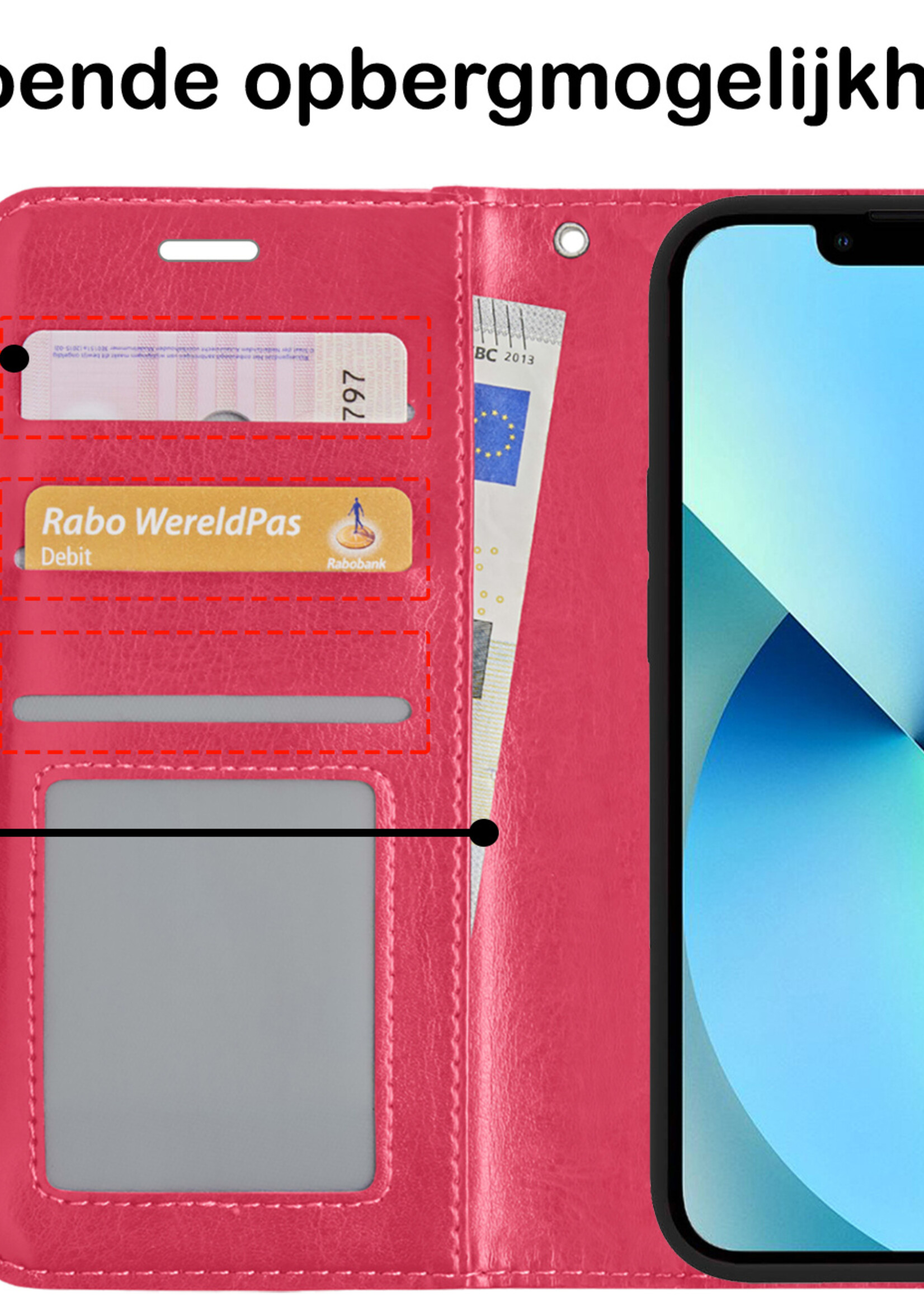 BTH Hoesje Geschikt voor iPhone 13 Hoesje Book Case Uitneembare 2-in-1 Hoes - Hoes Geschikt voor iPhone 13 Hoes Wallet Case Pashouder Hoesje - Donkerroze
