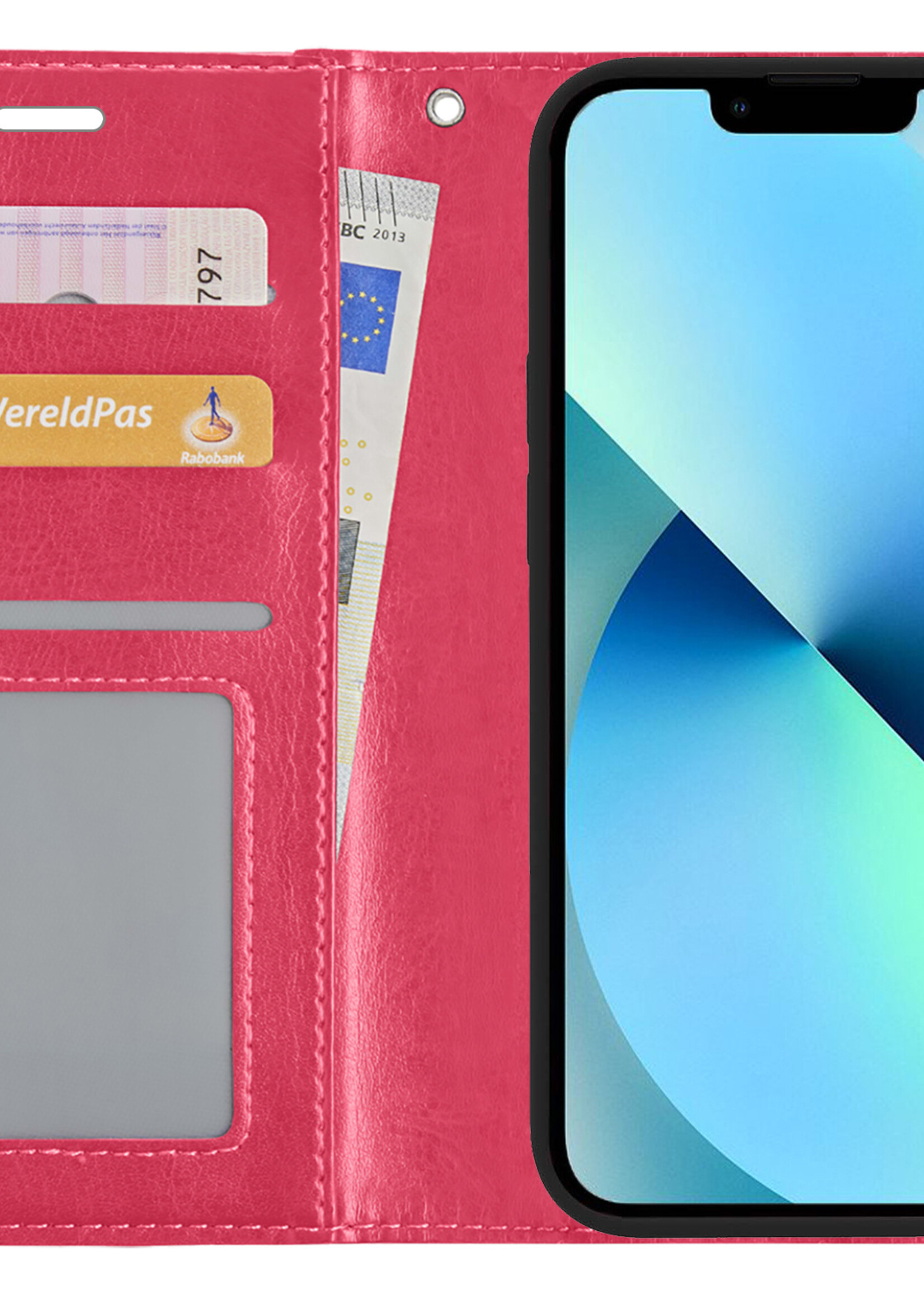 BTH Hoesje Geschikt voor iPhone 13 Hoesje Book Case Uitneembare 2-in-1 Hoes - Hoes Geschikt voor iPhone 13 Hoes Wallet Case Pashouder Hoesje - Donkerroze