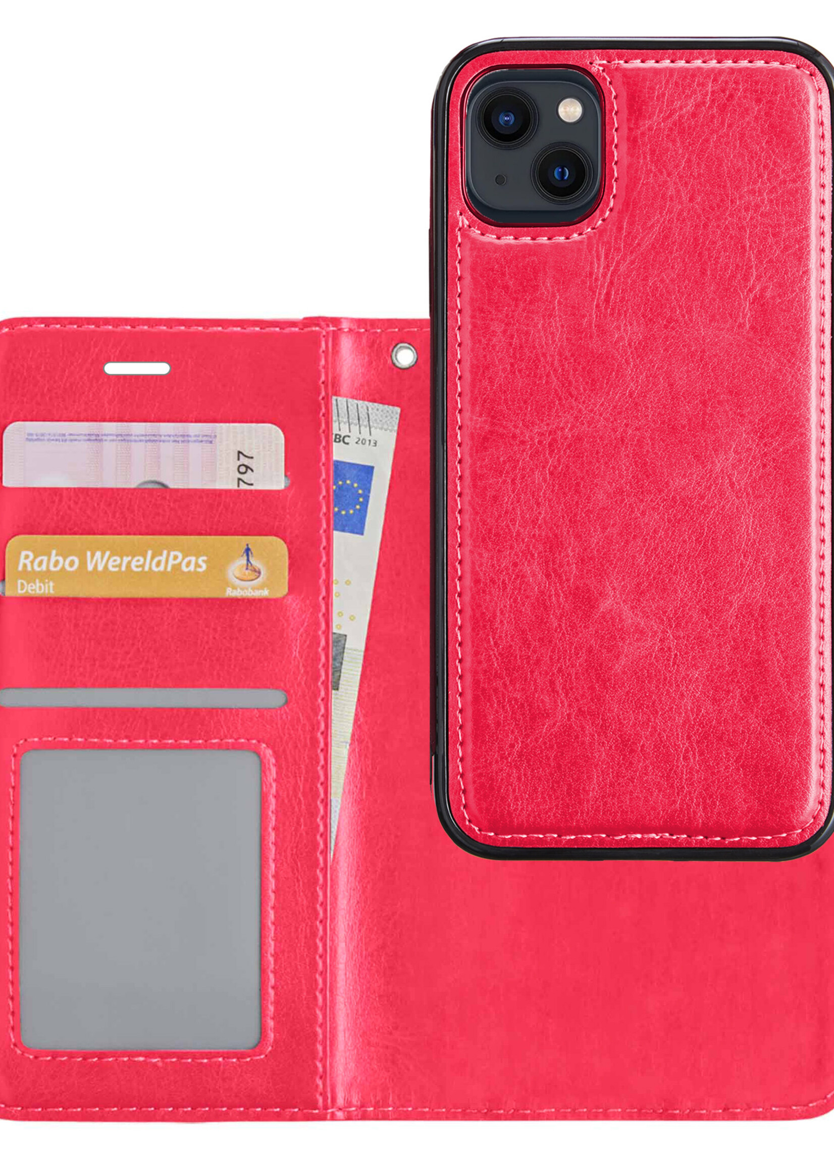 BTH Hoesje Geschikt voor iPhone 13 Hoesje Book Case Uitneembare 2-in-1 Hoes - Hoes Geschikt voor iPhone 13 Hoes Wallet Case Pashouder Hoesje - Donkerroze